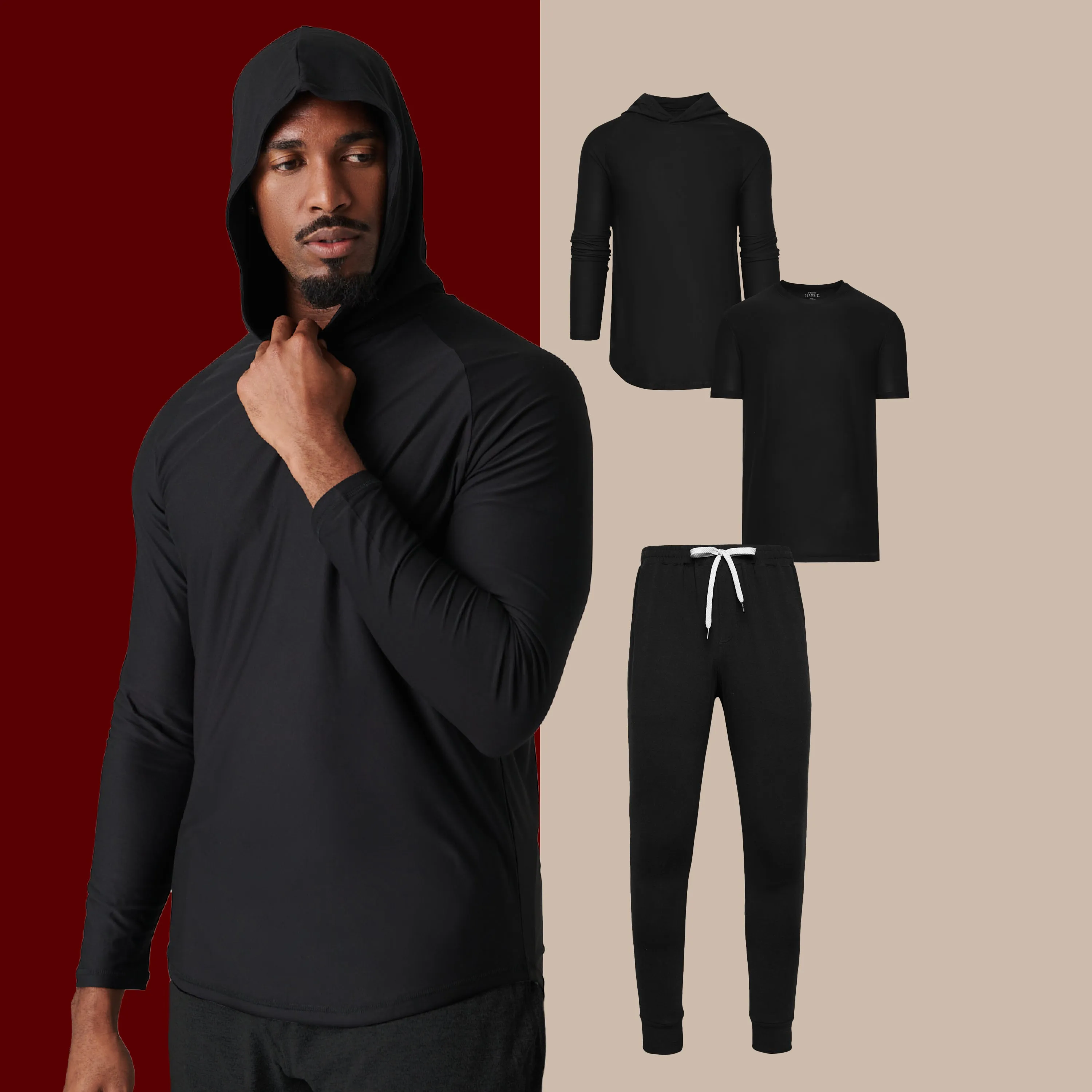 All Black Active Hoodie & Joggers 3-Pack sold by True Classic