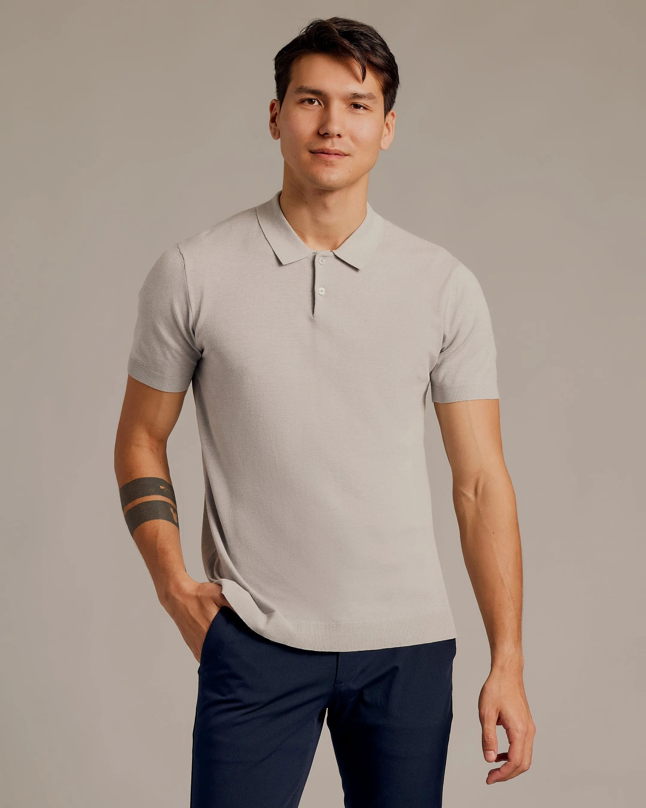 Heather Gray Short Sleeve Sweater Polo 2.0 sold by True Classic