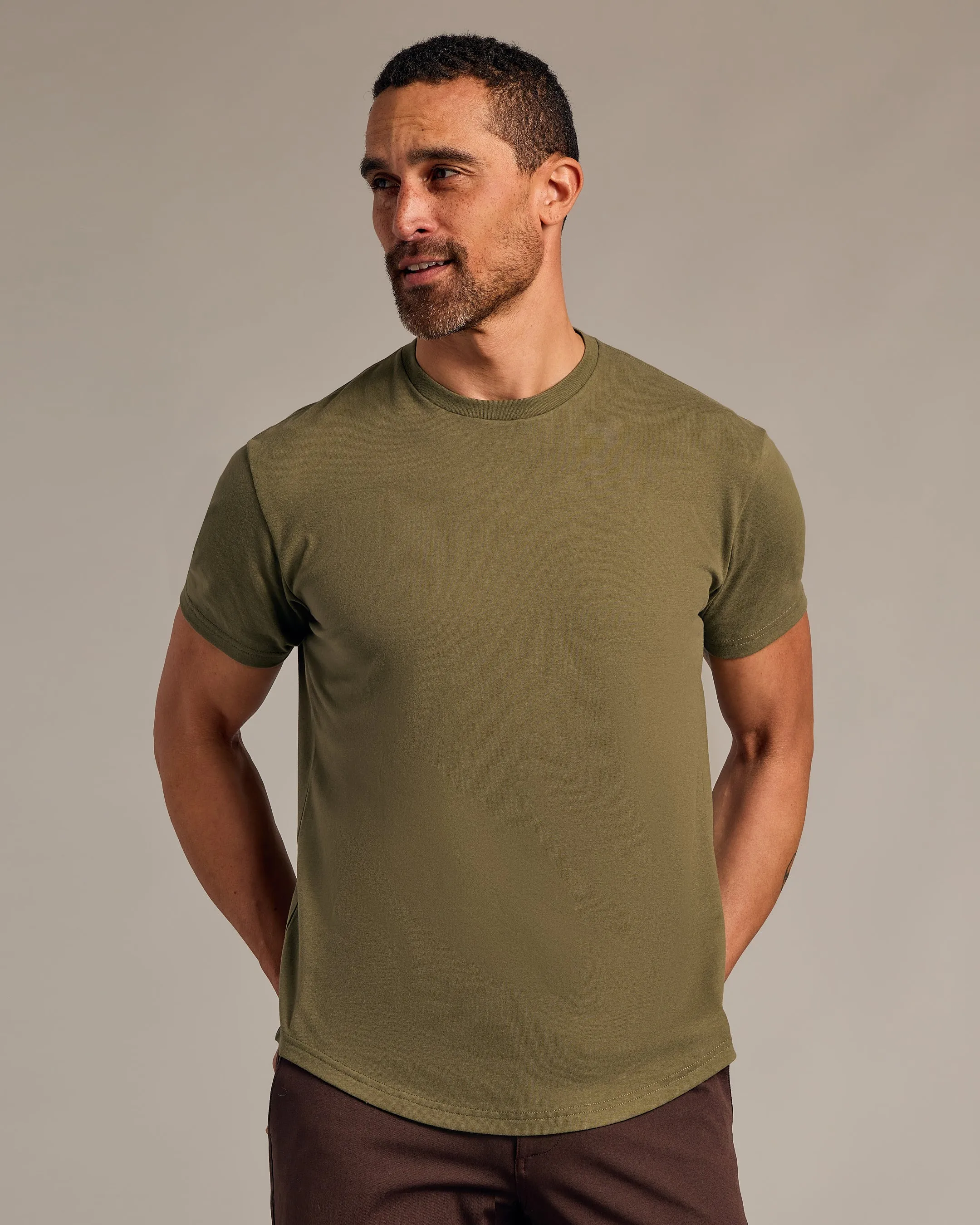 Military Green Curved Hem Classic Crew Neck sold by True Classic