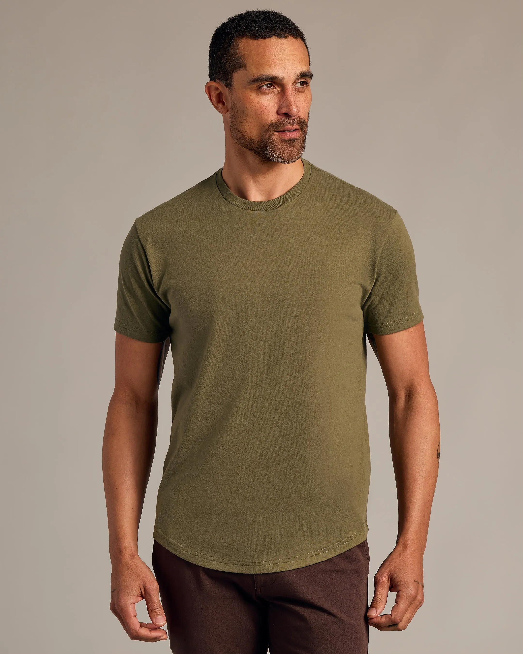 Military Green Curved Hem Classic Crew Neck sold by True Classic product image thumbnail 4