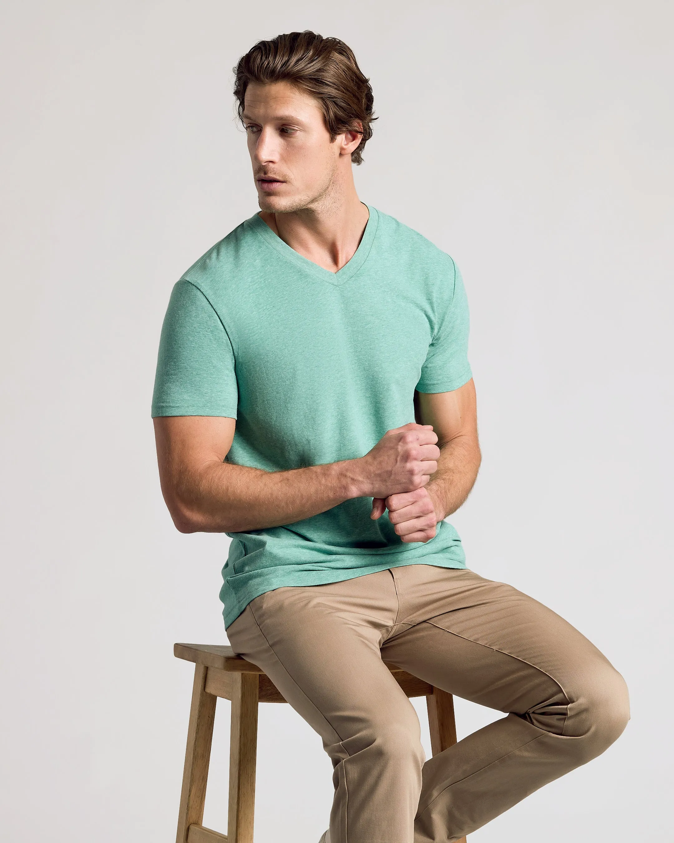 Light Heather Greenery Classic V-Neck sold by True Classic product image thumbnail 4