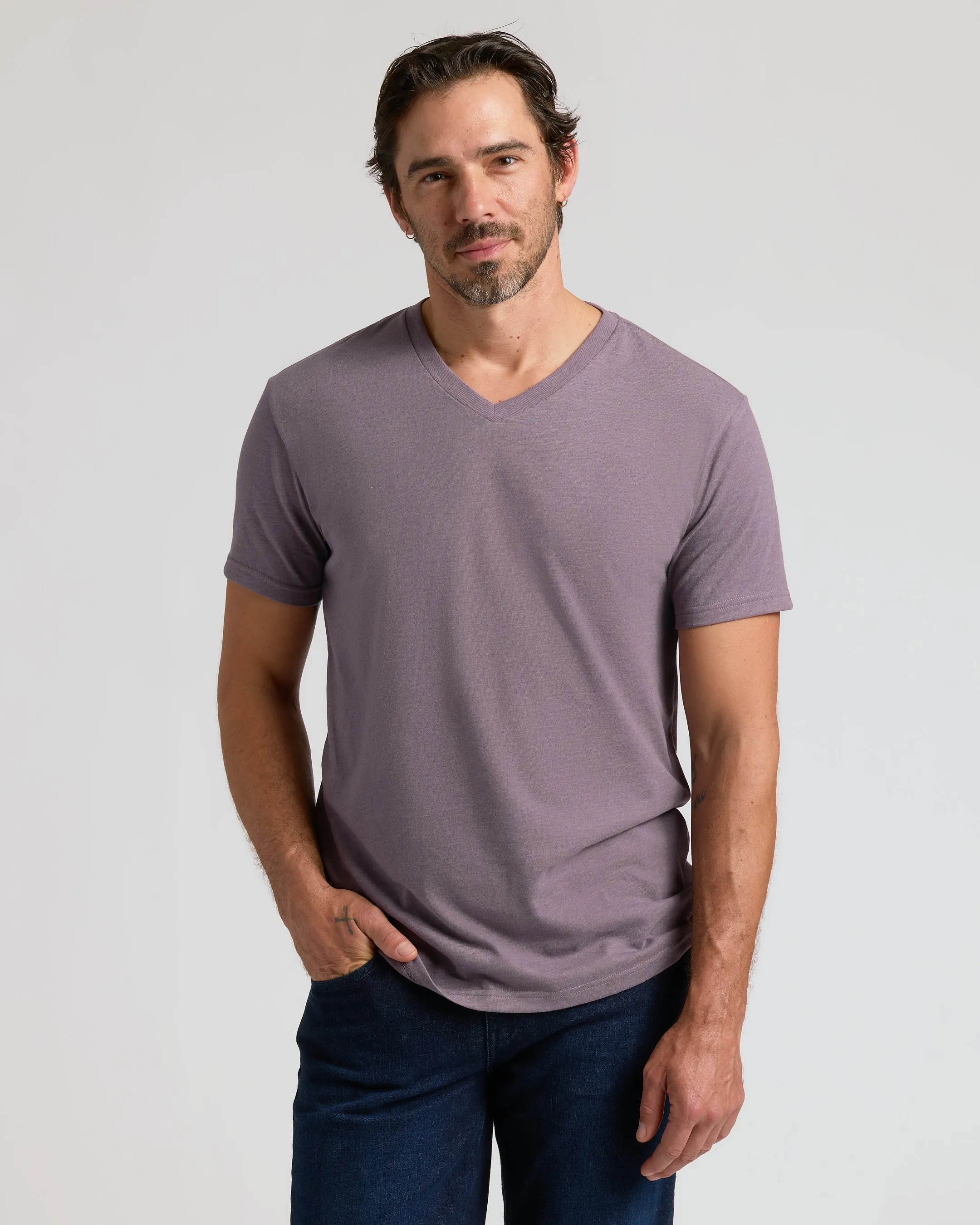Dark Heather Amethyst Classic V-Neck sold by True Classic product image thumbnail 4