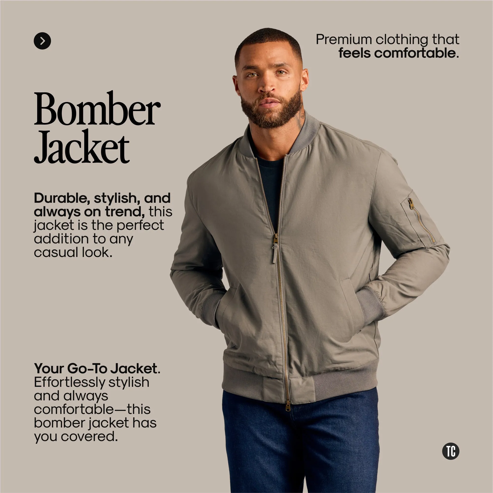 Black Bomber Jacket - Classic Fit, Durable Material, Ribbed Hem & Cuffs, Stylish Everyday Outerwear, Perfect for Casual & Urban Looks sold by True Classic product image thumbnail 2