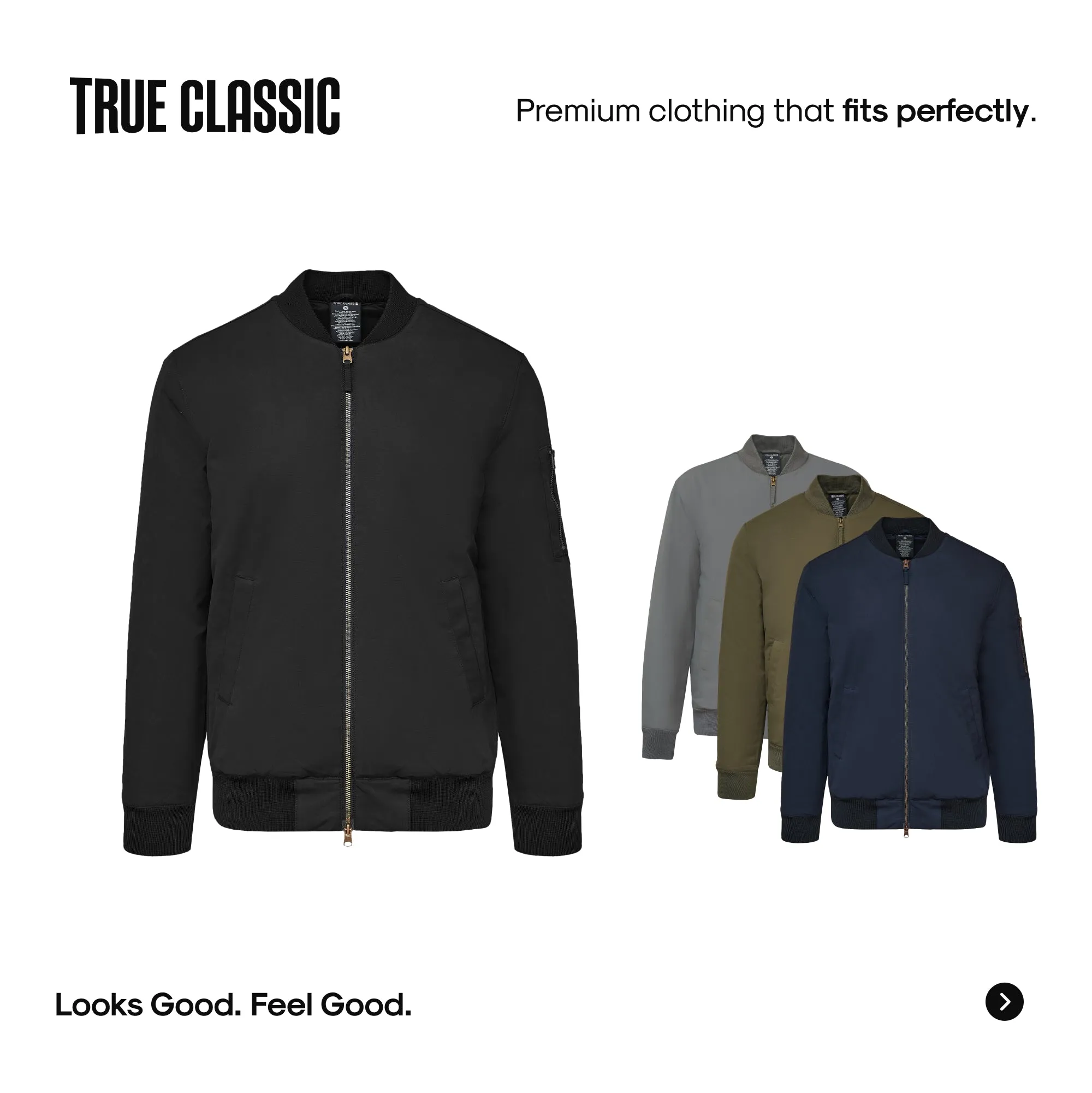 Black Bomber Jacket - Classic Fit, Durable Material, Ribbed Hem & Cuffs, Stylish Everyday Outerwear, Perfect for Casual & Urban Looks sold by True Classic