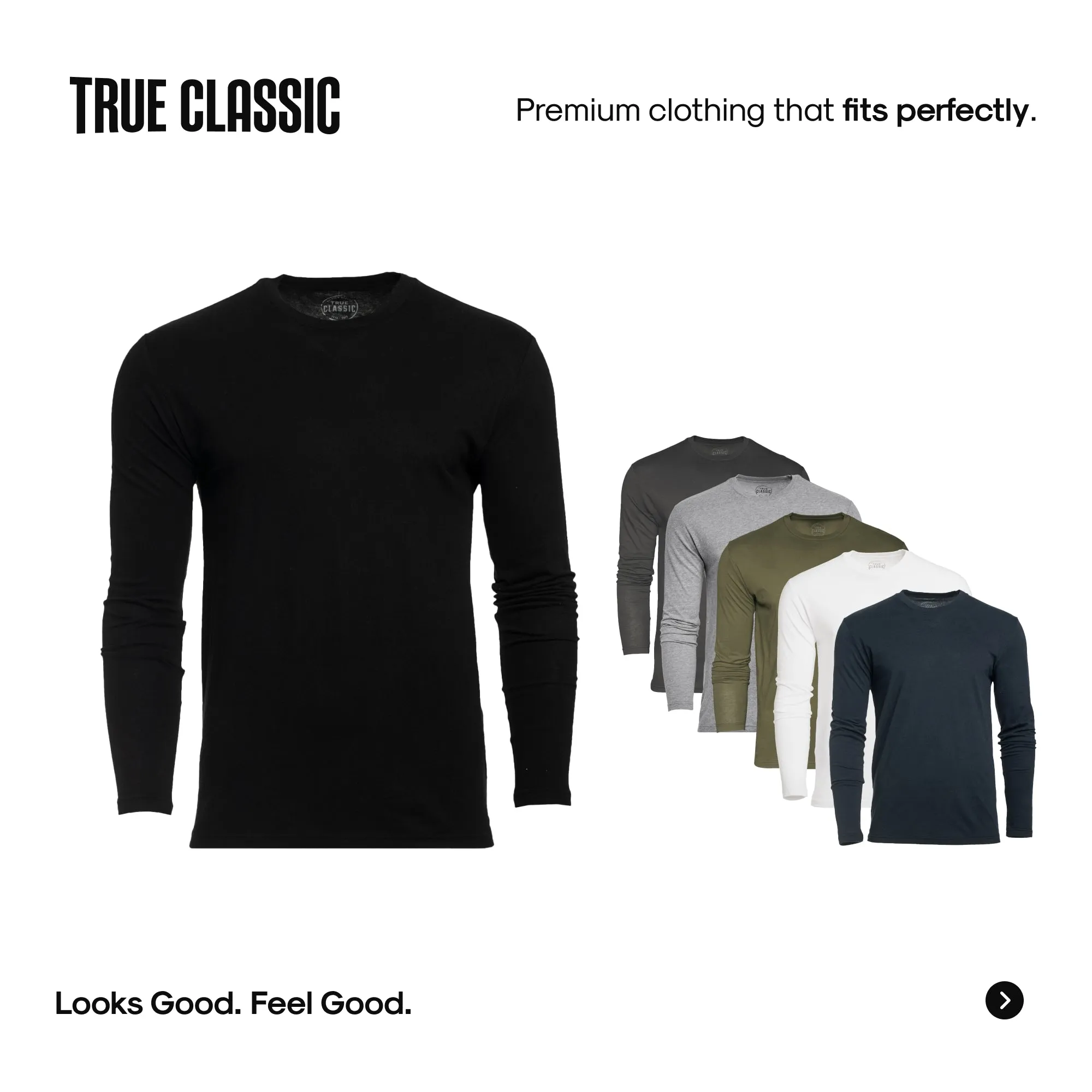 Black Long-Sleeve Crew Neck Tee - Premium Cotton Blend, Soft & Breathable, Classic Fit, Everyday Essential, Perfect for Layering & Casual Wear sold by True Classic