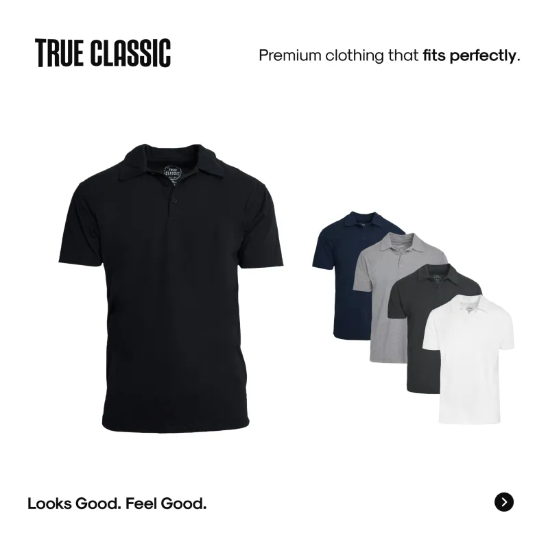 Short Sleeve Polo – Tailored Fit, Soft Stretch Fabric, Smart Casual Essential, Effortless All-Day Wear sold by True Classic