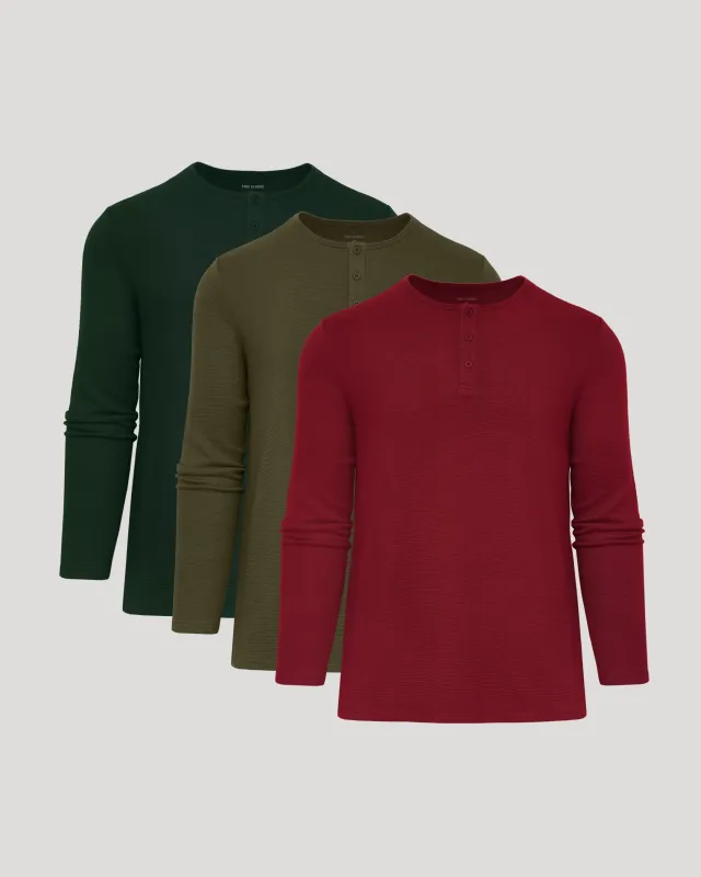 The Variety Waffle Long Sleeve Henley 3-Pack sold by True Classic