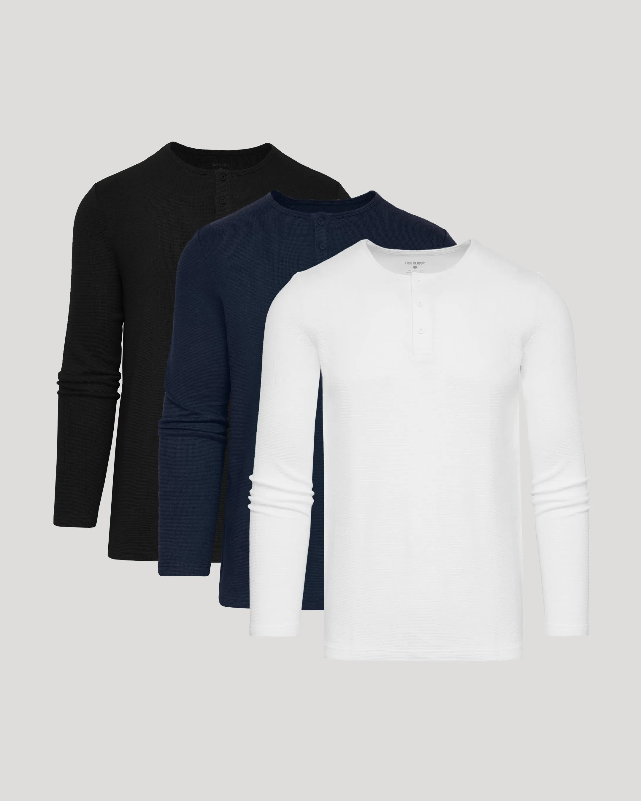 The Standard Waffle Long Sleeve Henley 3-Pack sold by True Classic