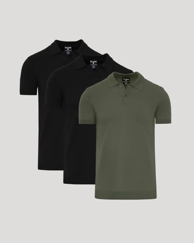 Black & Moss Short Sleeve Sweater Polo 3-Pack sold by True Classic