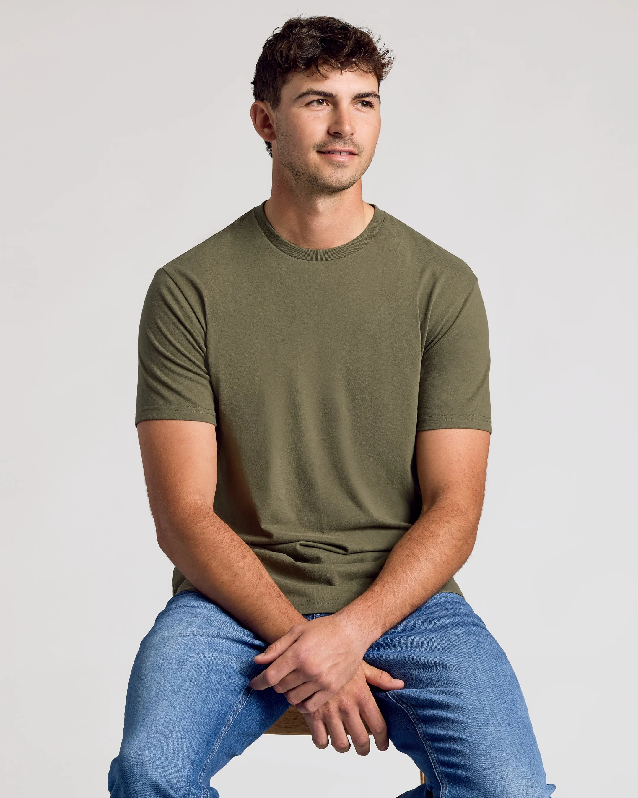 Military Green Short Sleeve Tall Curved Hem Crew sold by True Classic product image thumbnail 4
