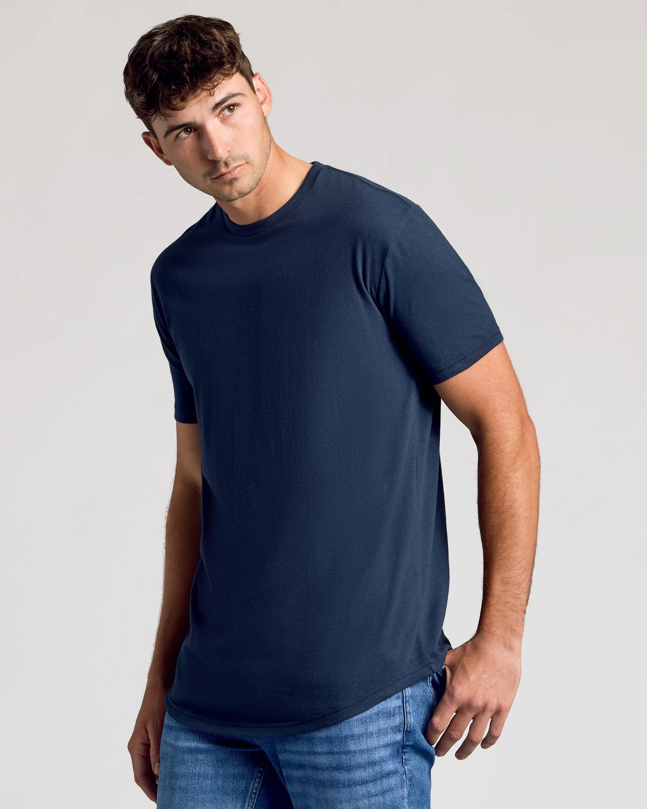 Navy Short Sleeve Tall Curved Hem Crew sold by True Classic product image thumbnail 4