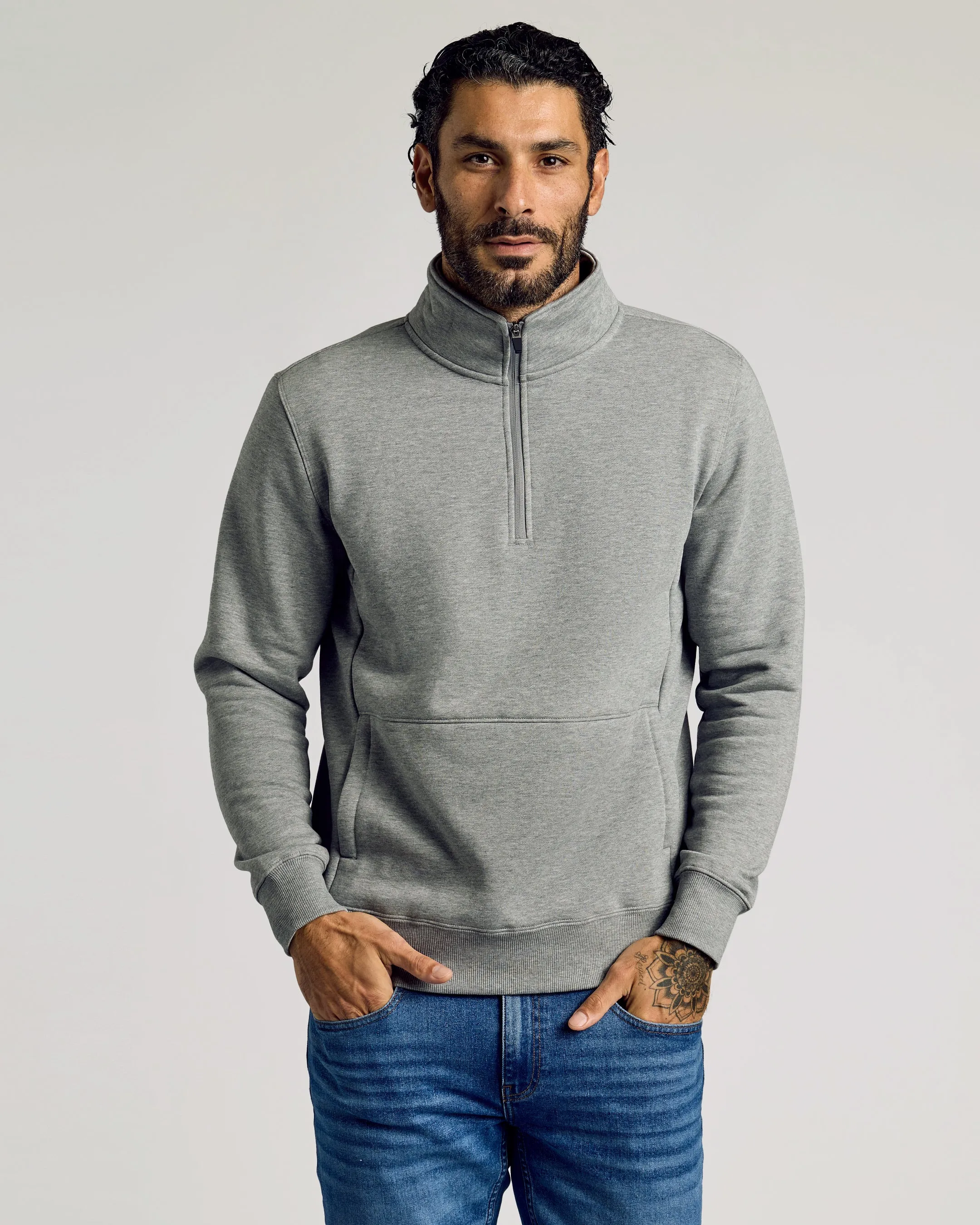 Dark Heather Gray Half Zip Fleece Sweatshirt sold by True Classic