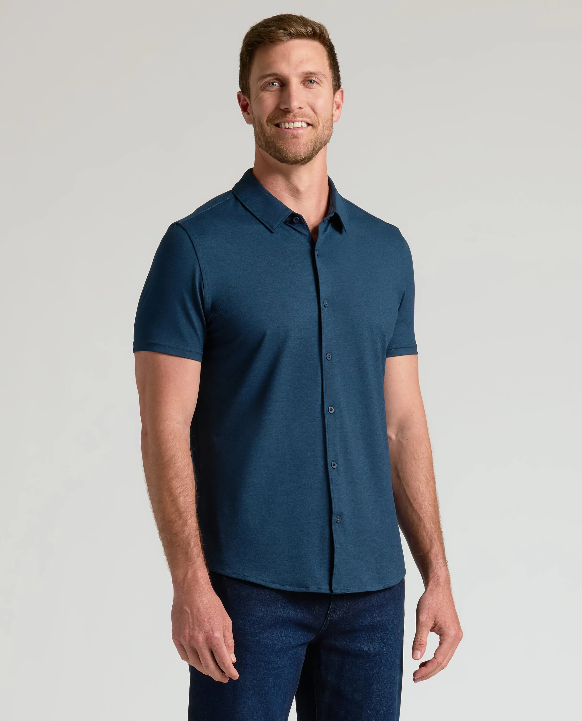 Dark Heather Navy Short Sleeve Comfort Knit Shirt sold by True Classic