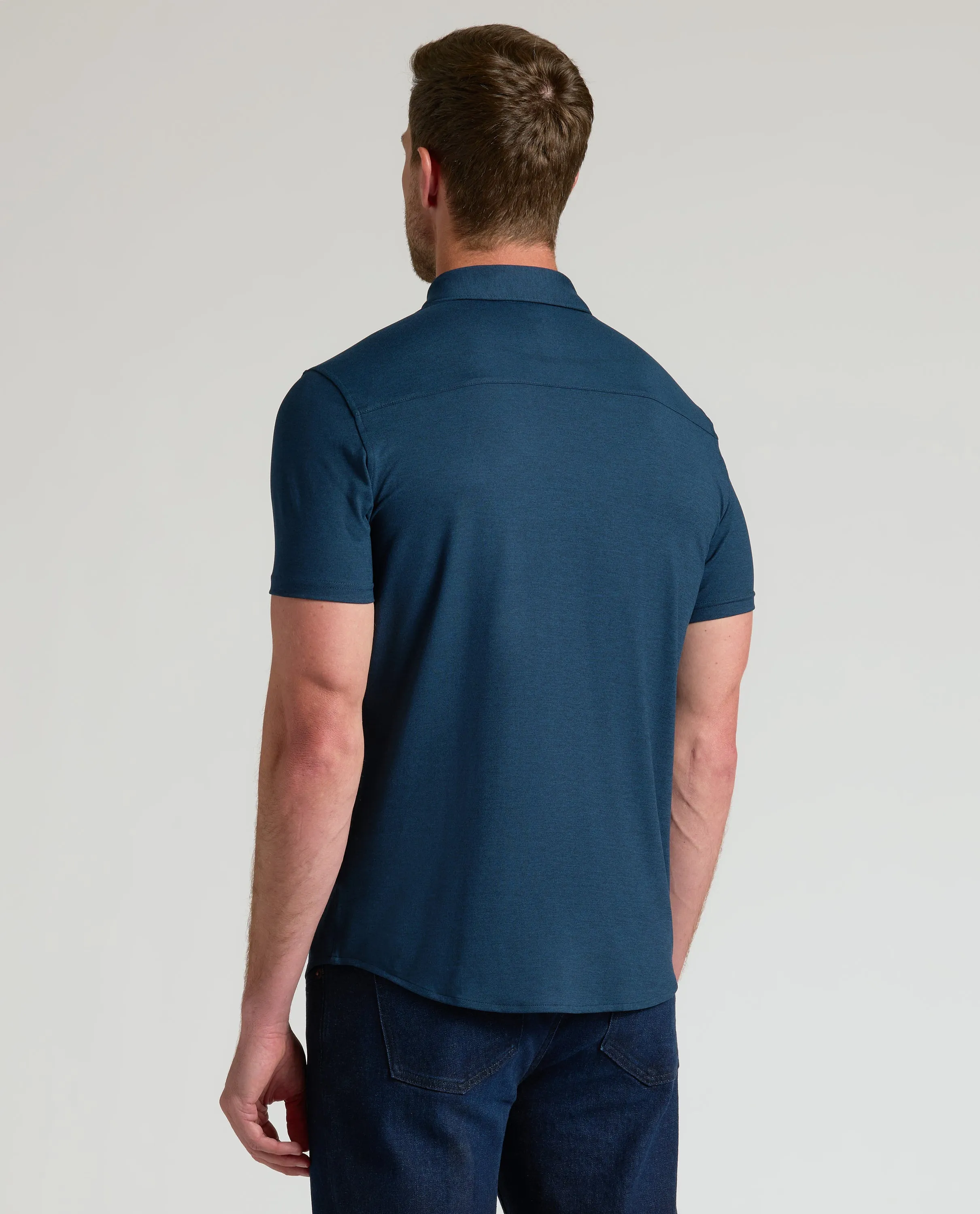 Dark Heather Navy Short Sleeve Comfort Knit Shirt sold by True Classic product image thumbnail 3