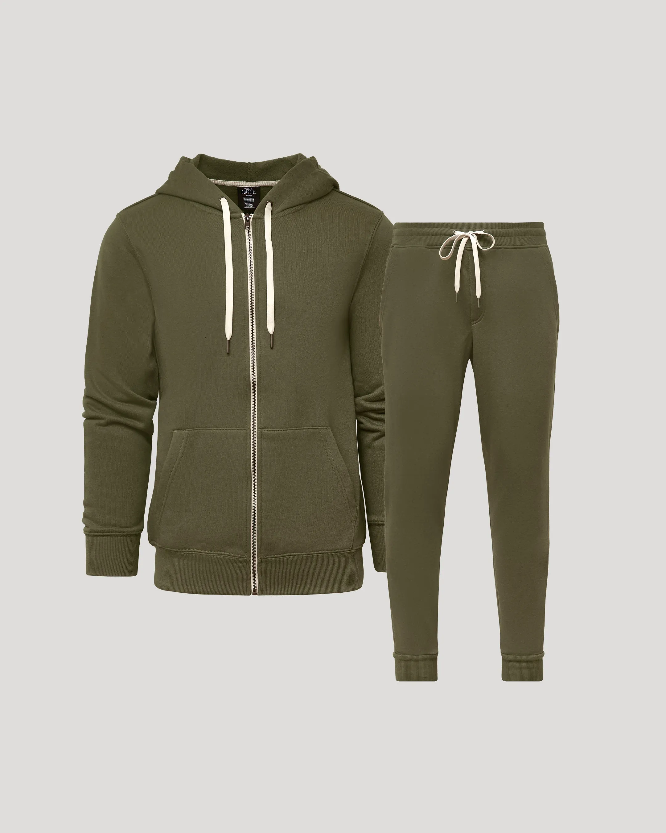 Military Green Full Zip Fleece Hoodie & Jogger 2-Pack sold by True Classic