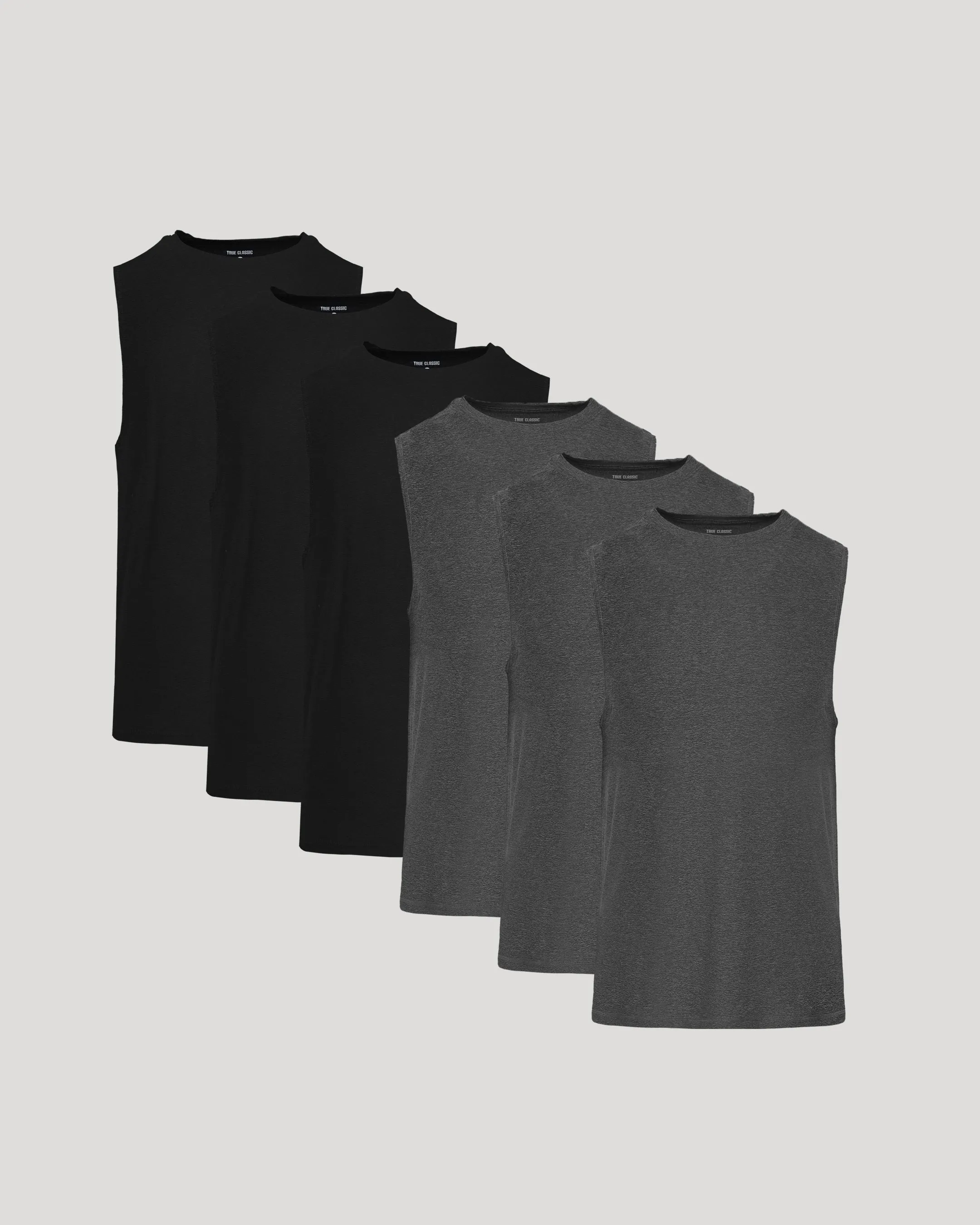 Black Gray Sleeveless Active Muscle Tee 6-Pack sold by True Classic