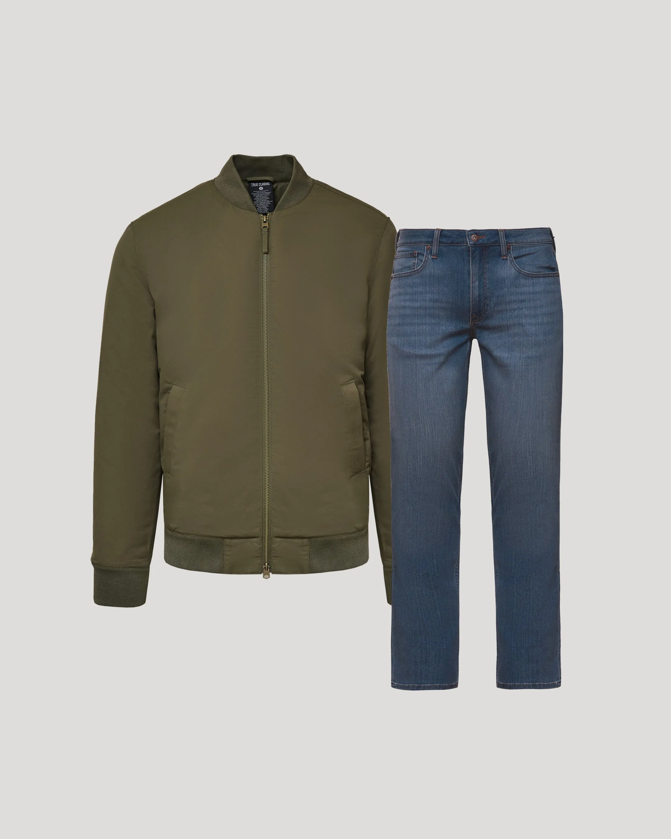 Army Green Bomber Jacket & Comfort Stretch Jeans 2-Pack sold by True Classic