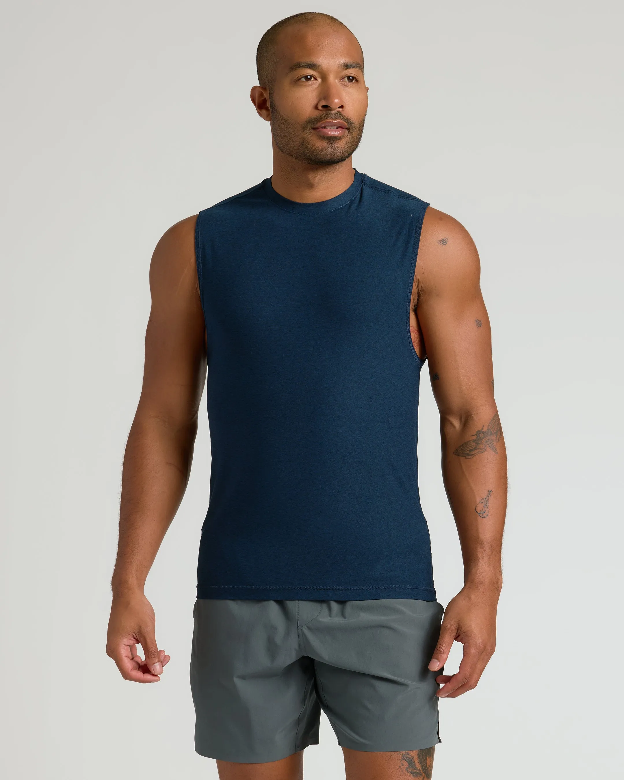 Dark Heather Navy Sleeveless Active Muscle Tee sold by True Classic