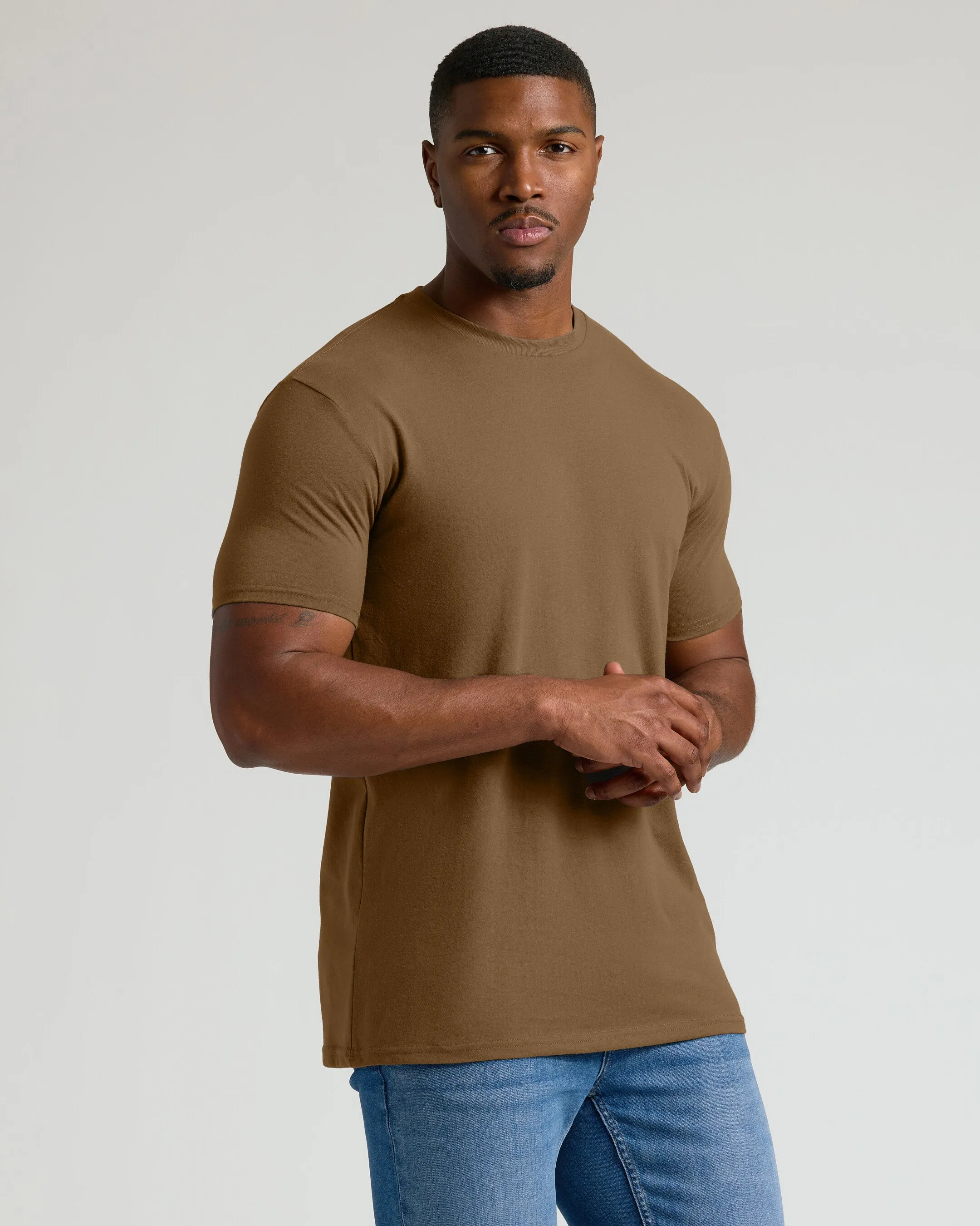 Tan 499 Tall Straight Hem Crew Neck T-Shirt sold by True Classic