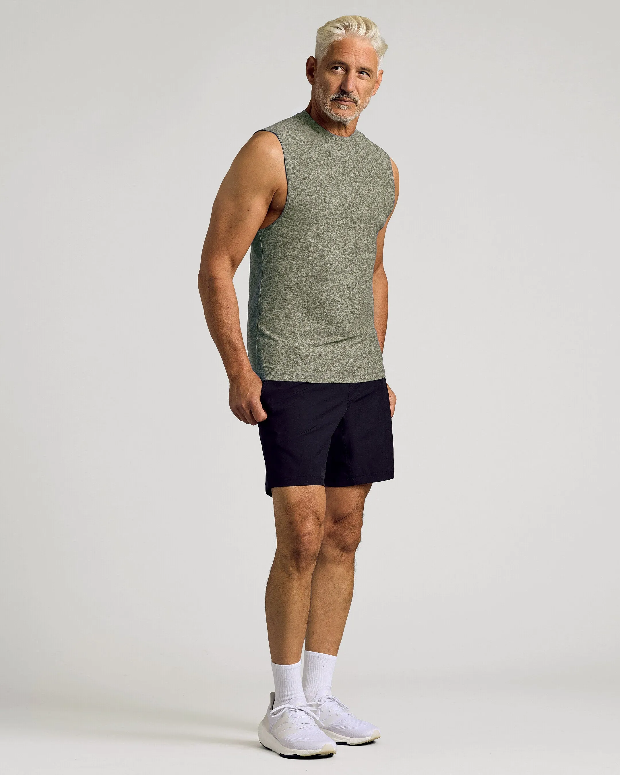 Heather Military Green Sleeveless Active Muscle Tee sold by True Classic product image thumbnail 4