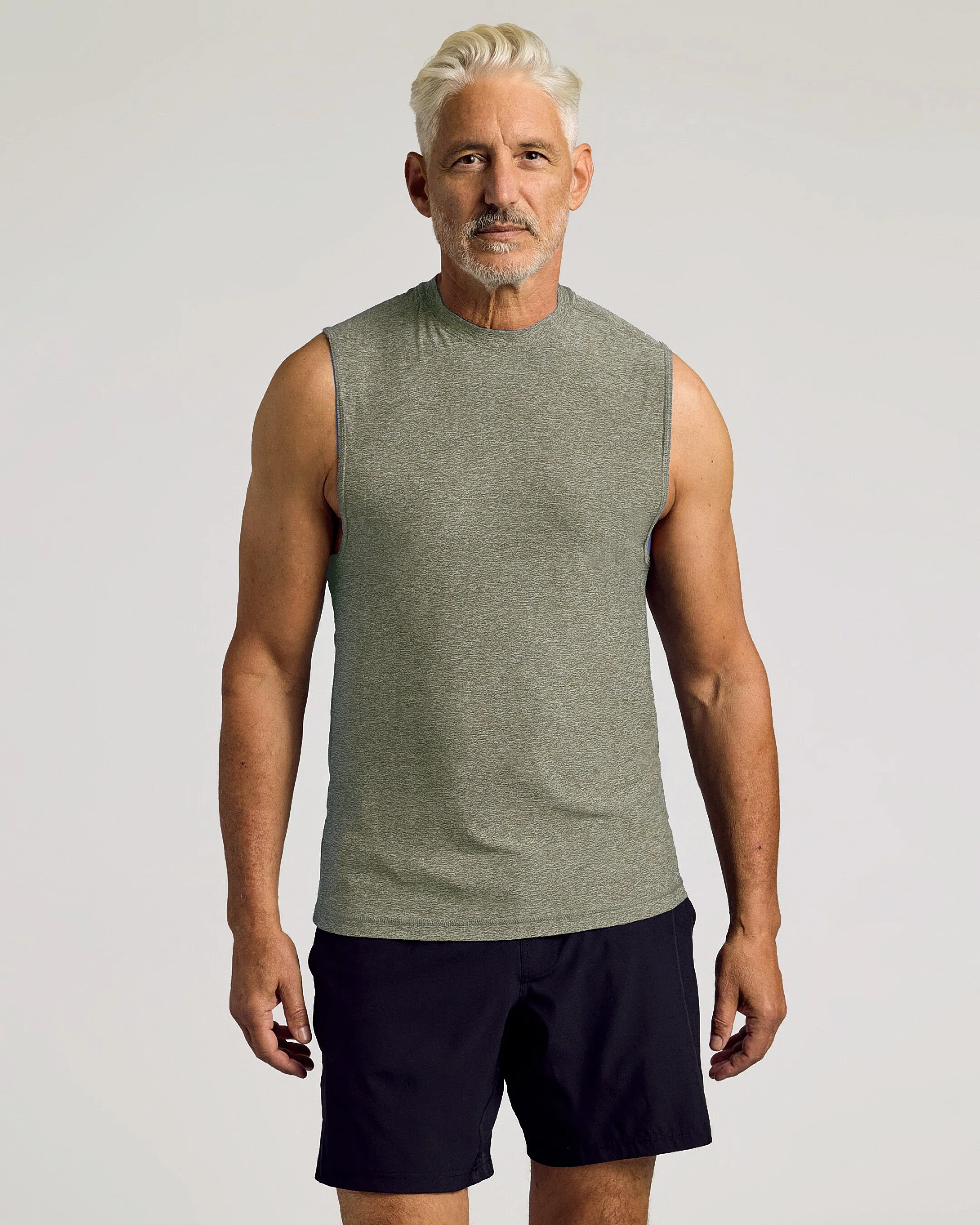 Heather Military Green Sleeveless Active Muscle Tee sold by True Classic