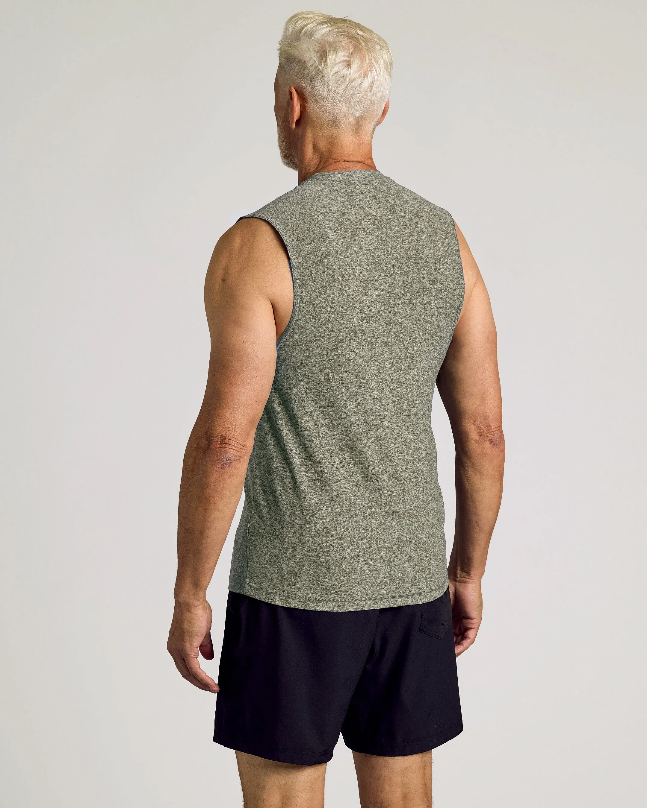 Heather Military Green Sleeveless Active Muscle Tee sold by True Classic product image thumbnail 3