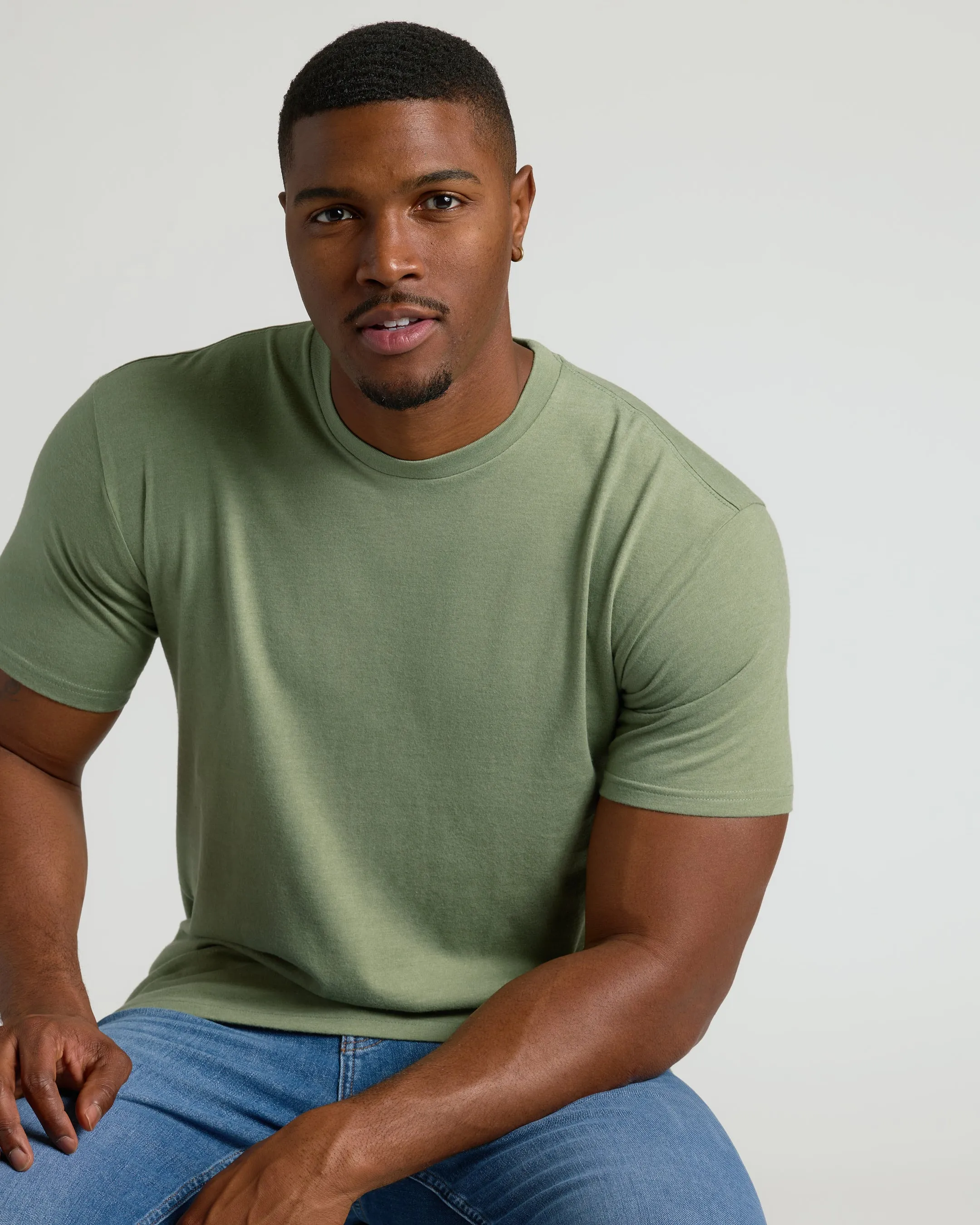 Dark Heather Bay Green Tall Straight Hem Crew Neck T Shirt sold by True Classic product image thumbnail 4