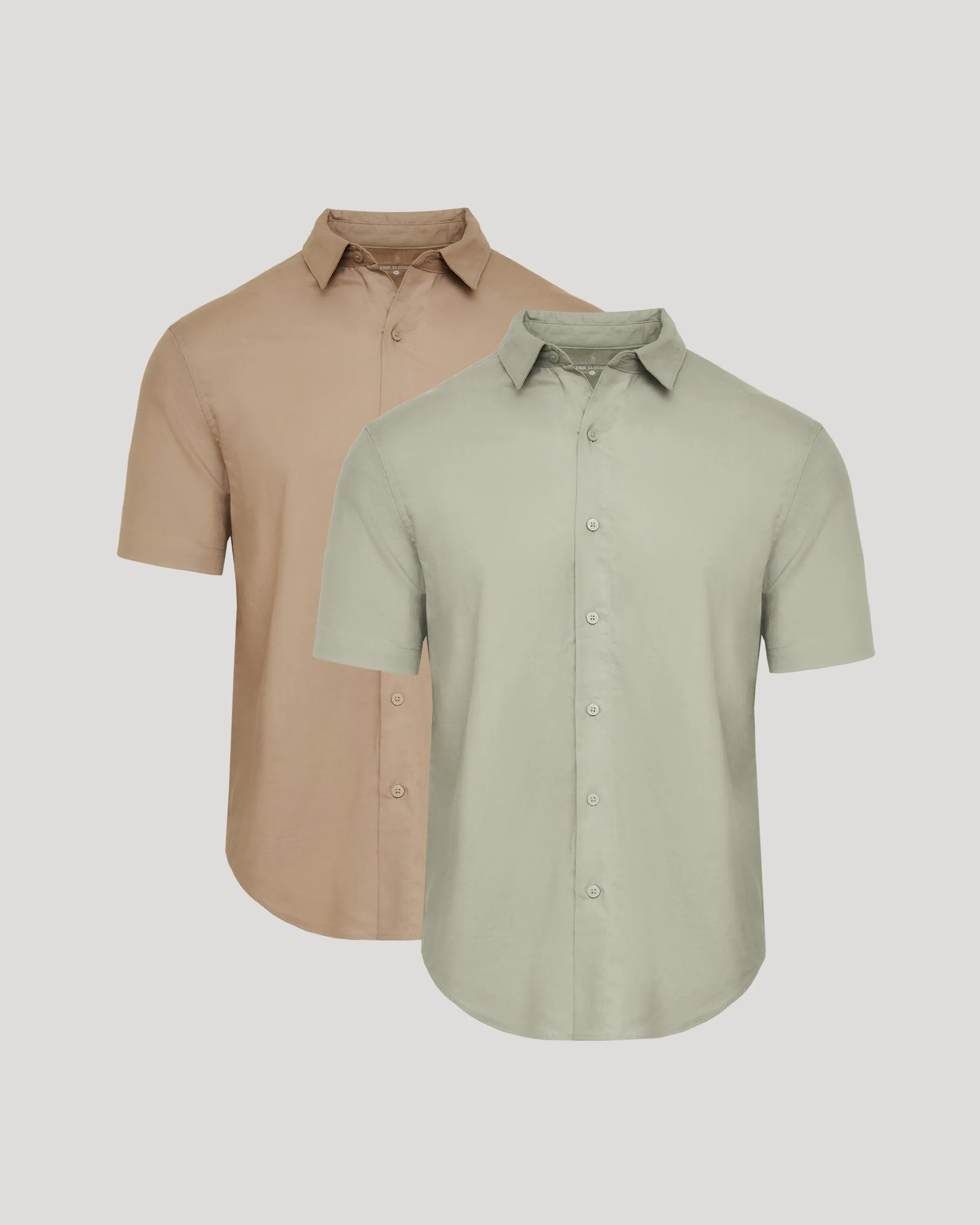 Dusty Taupe and Moss Oak Short Sleeve Linen Shirt 2-Pack sold by True Classic