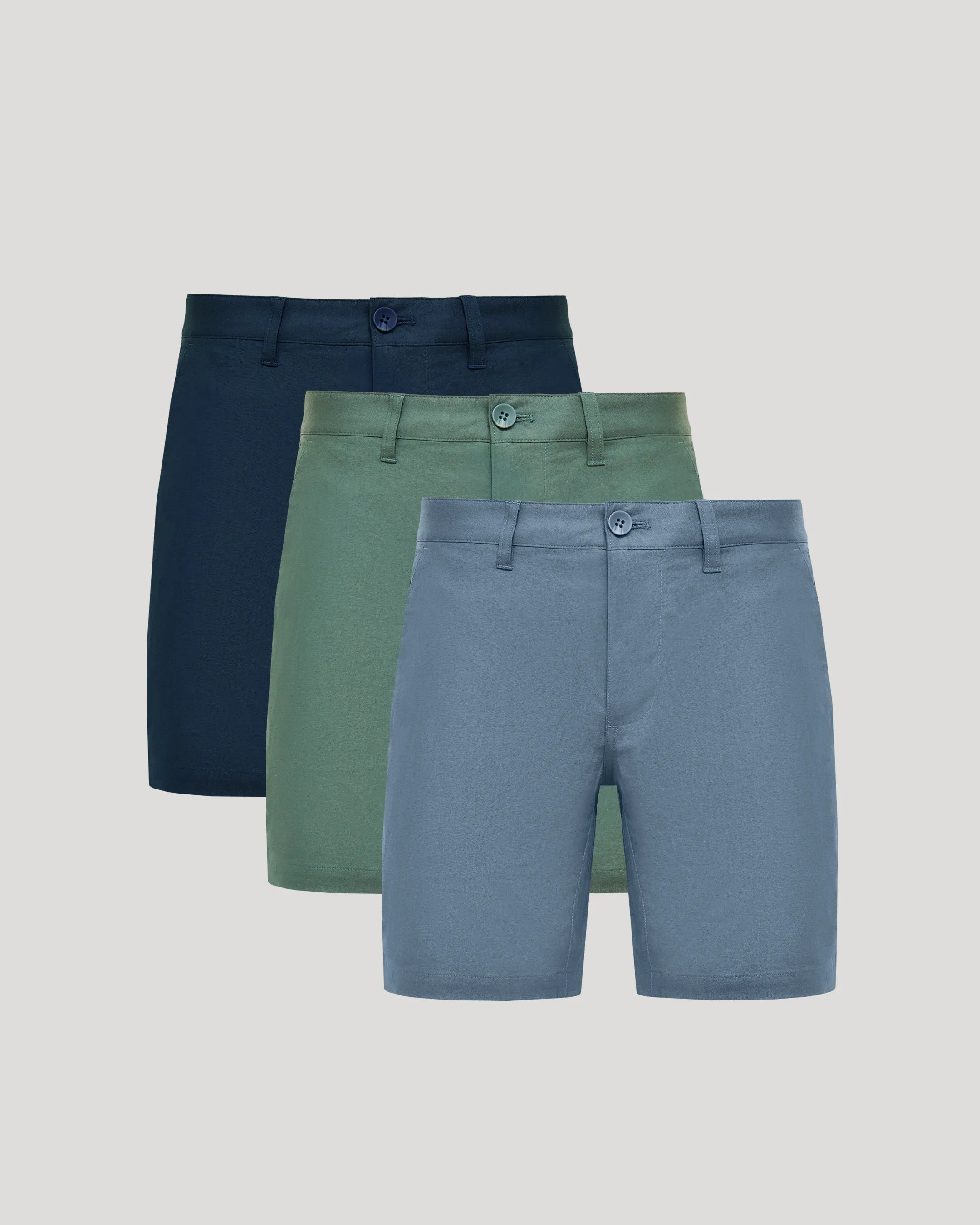 The Standard 7" Linen Shorts 3-Pack sold by True Classic