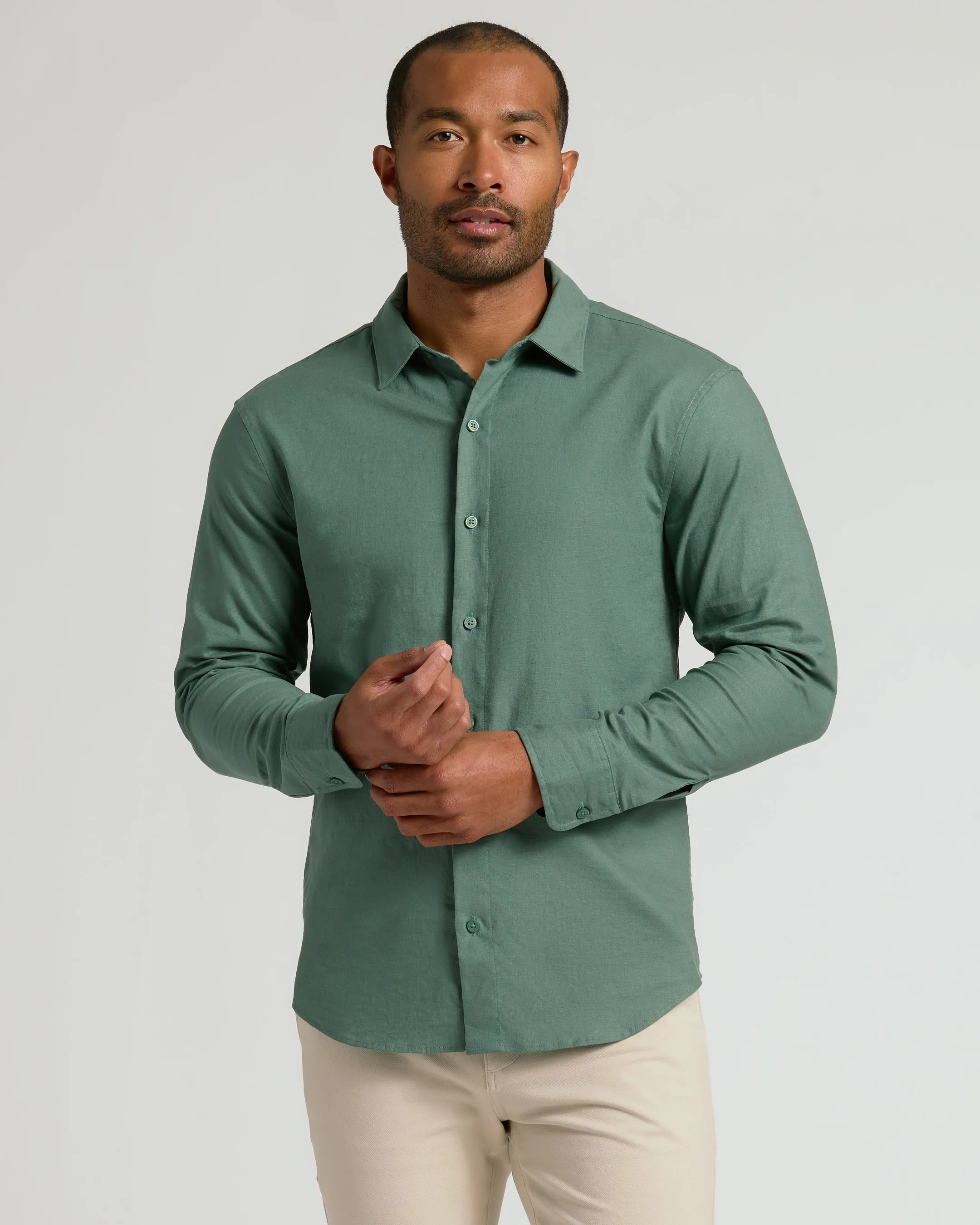 Moss Long Sleeve Linen Shirt sold by True Classic