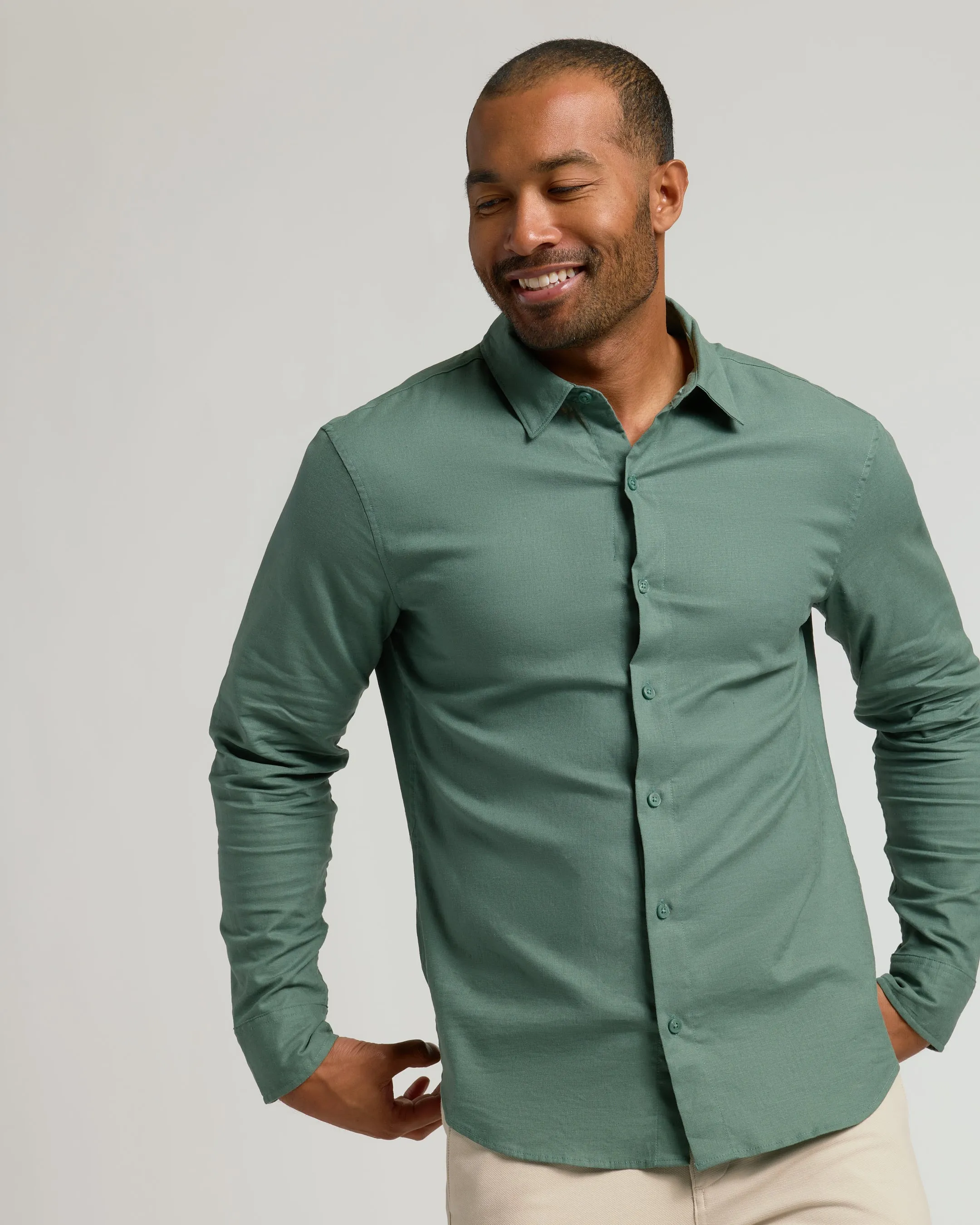 Moss Long Sleeve Linen Shirt sold by True Classic product image thumbnail 4