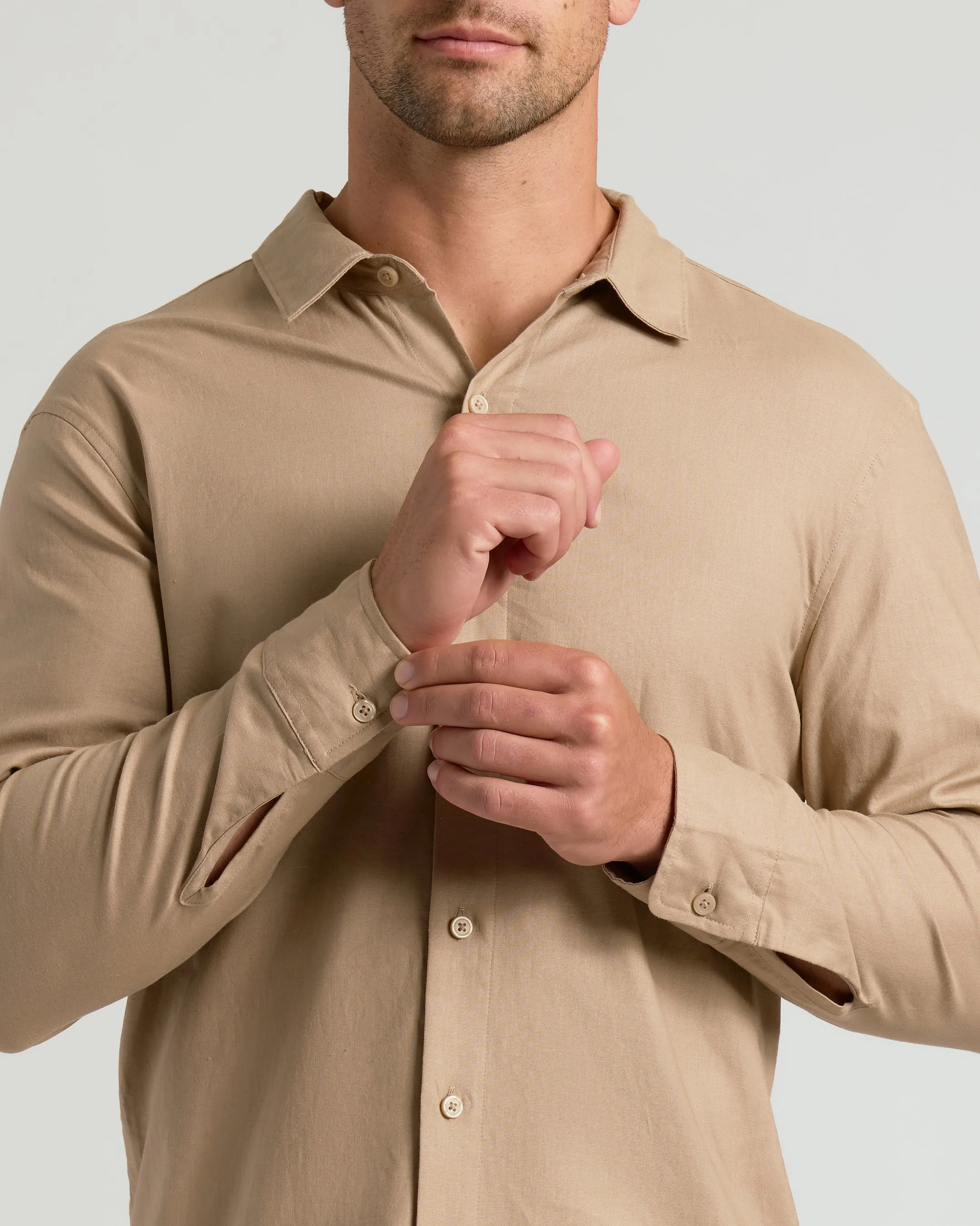 Dusty Taupe Long Sleeve Linen Shirt sold by True Classic product image thumbnail 4