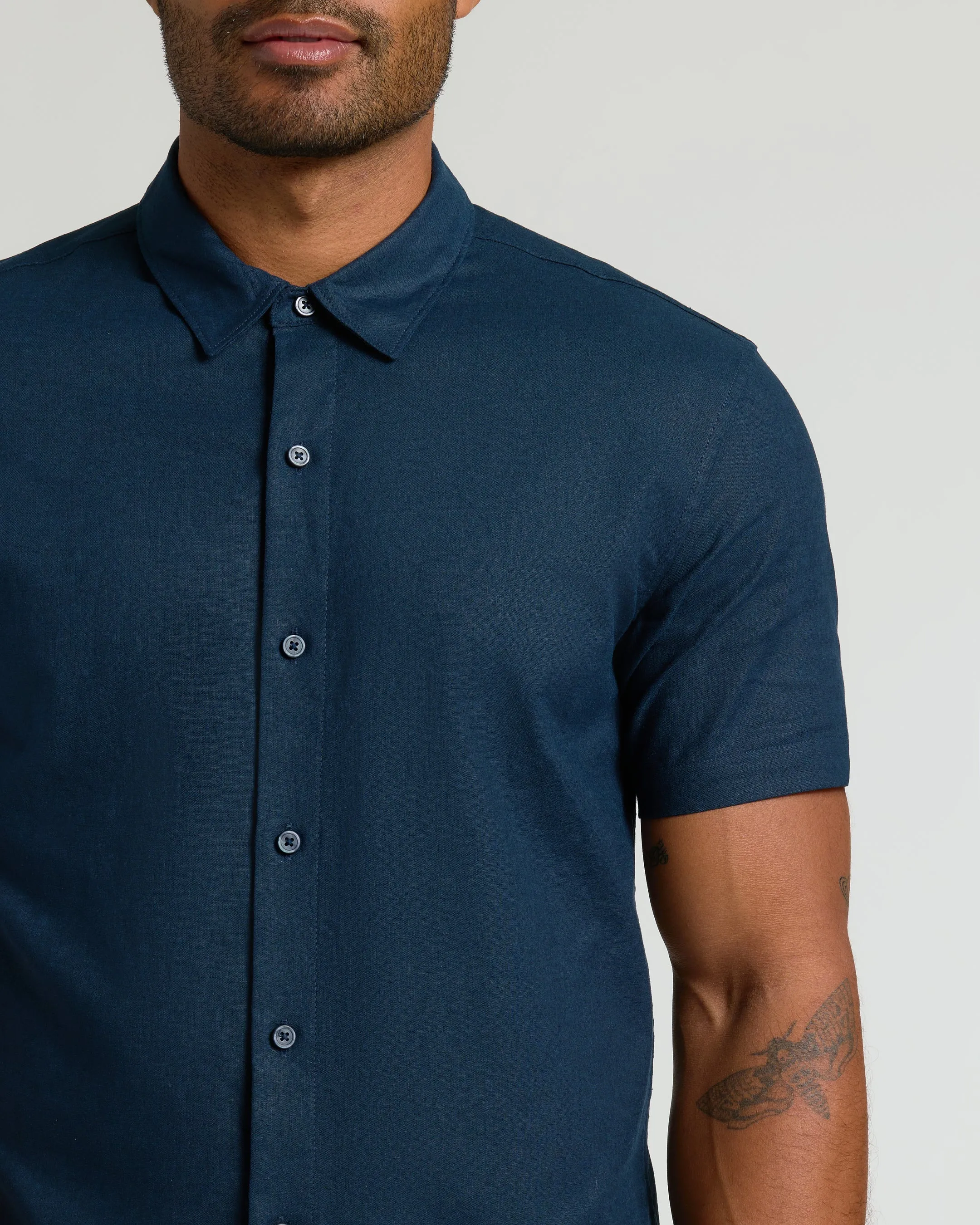 Navy Short Sleeve Linen Shirt sold by True Classic product image thumbnail 4