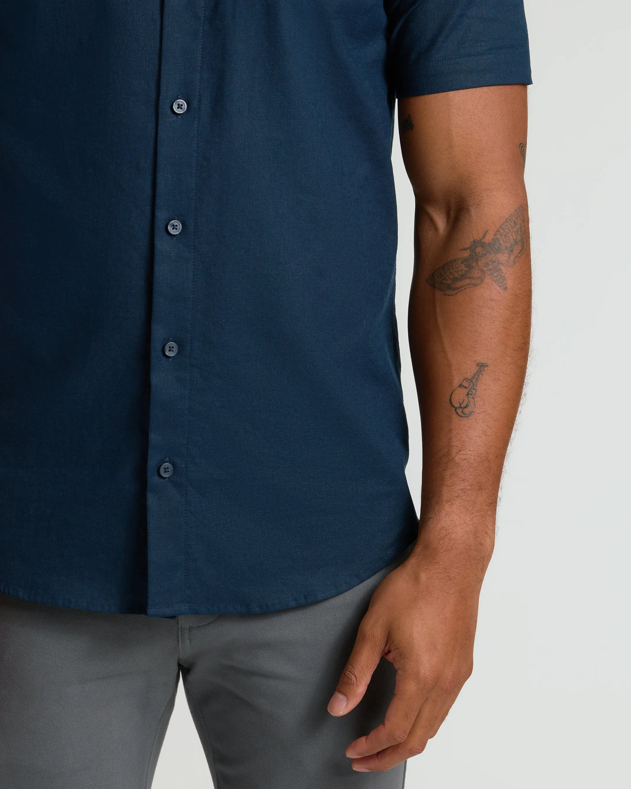 Navy Short Sleeve Linen Shirt sold by True Classic product image thumbnail 5