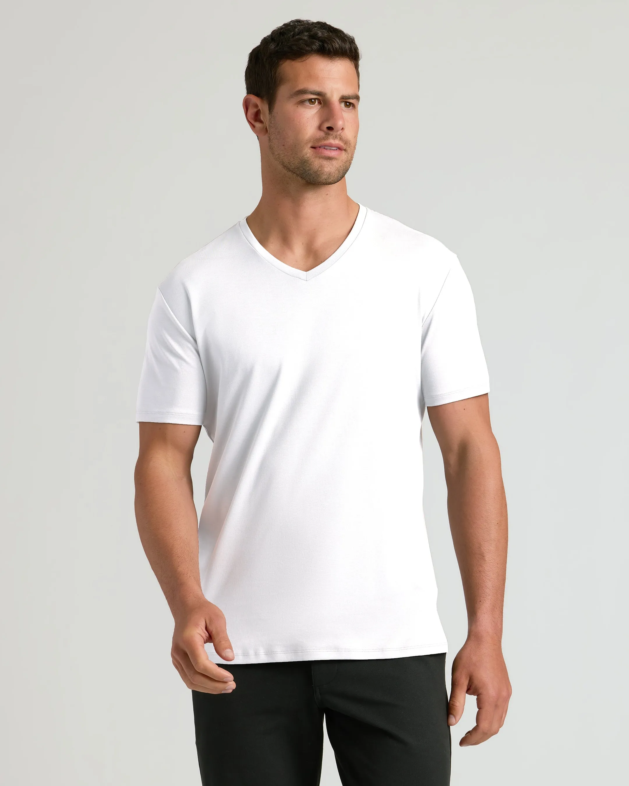 White Premium Pima V-Neck sold by True Classic