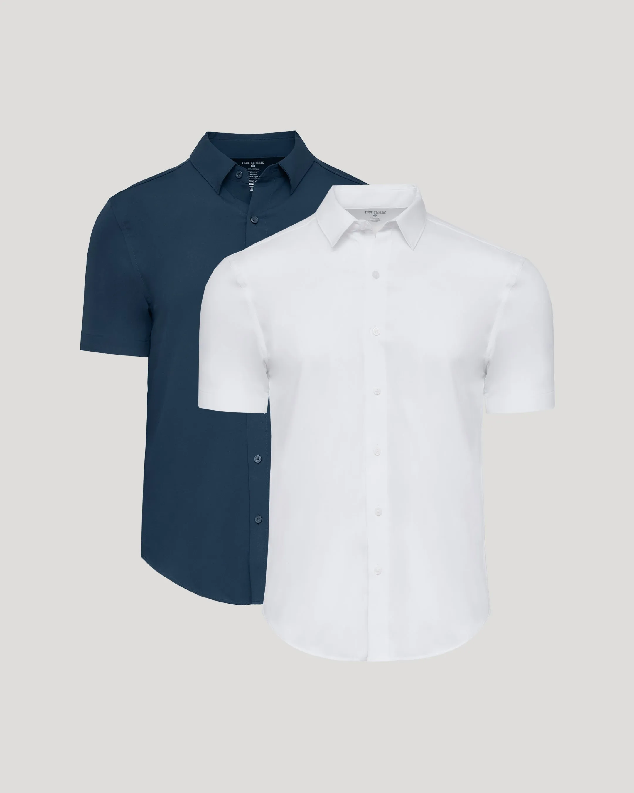 White & Navy Short Sleeve Performance Dress Shirt 2-Pack sold by True Classic