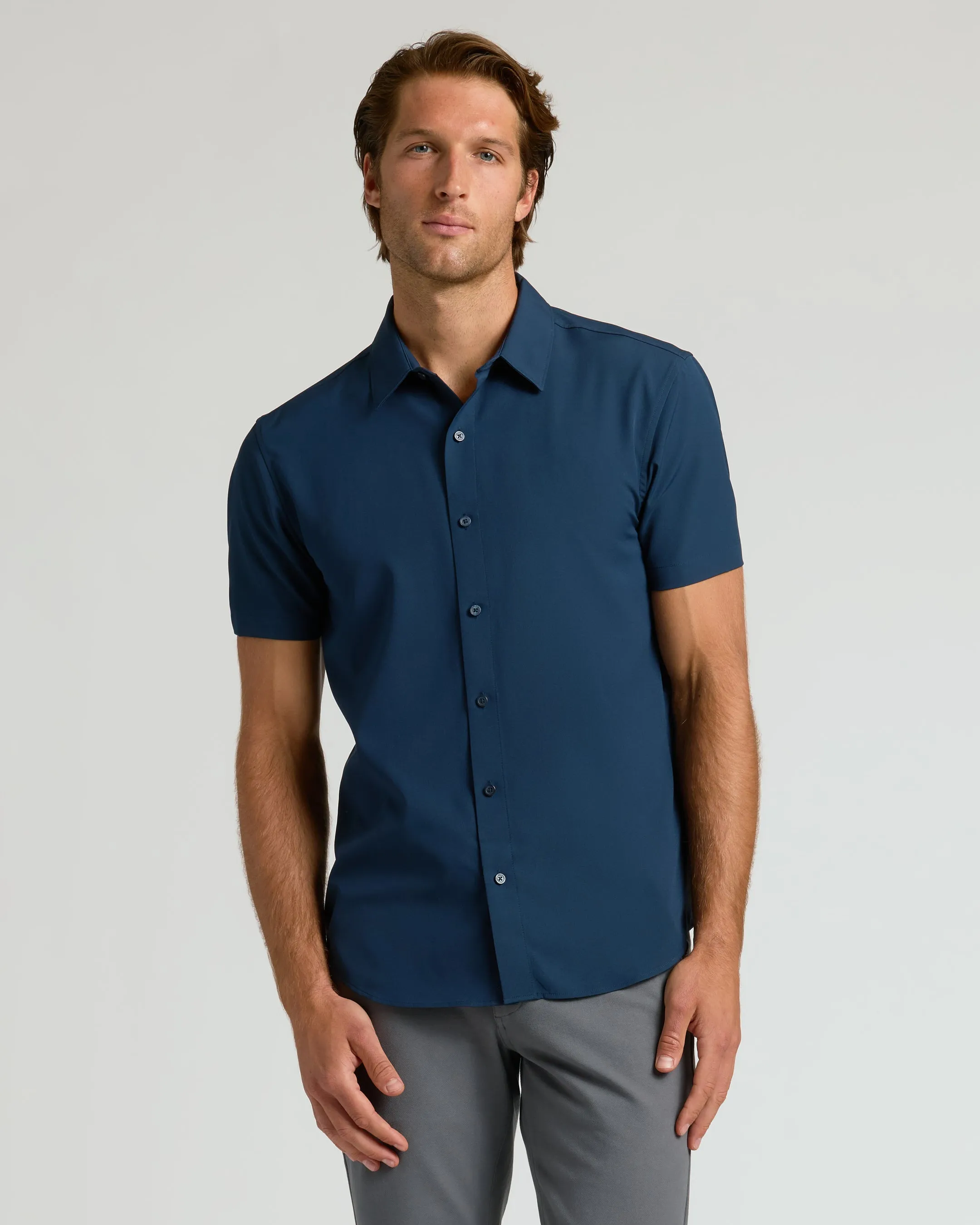 White & Navy Short Sleeve Performance Dress Shirt 2-Pack sold by True Classic product image thumbnail 2