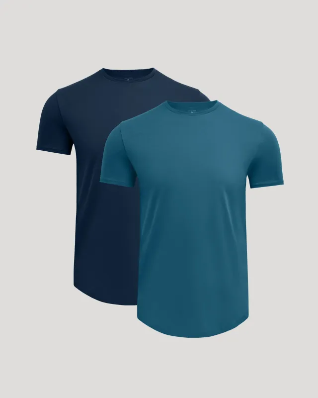 Navy & Lagoon Premium Pima Crew Curved Hem 2-Pack sold by True Classic
