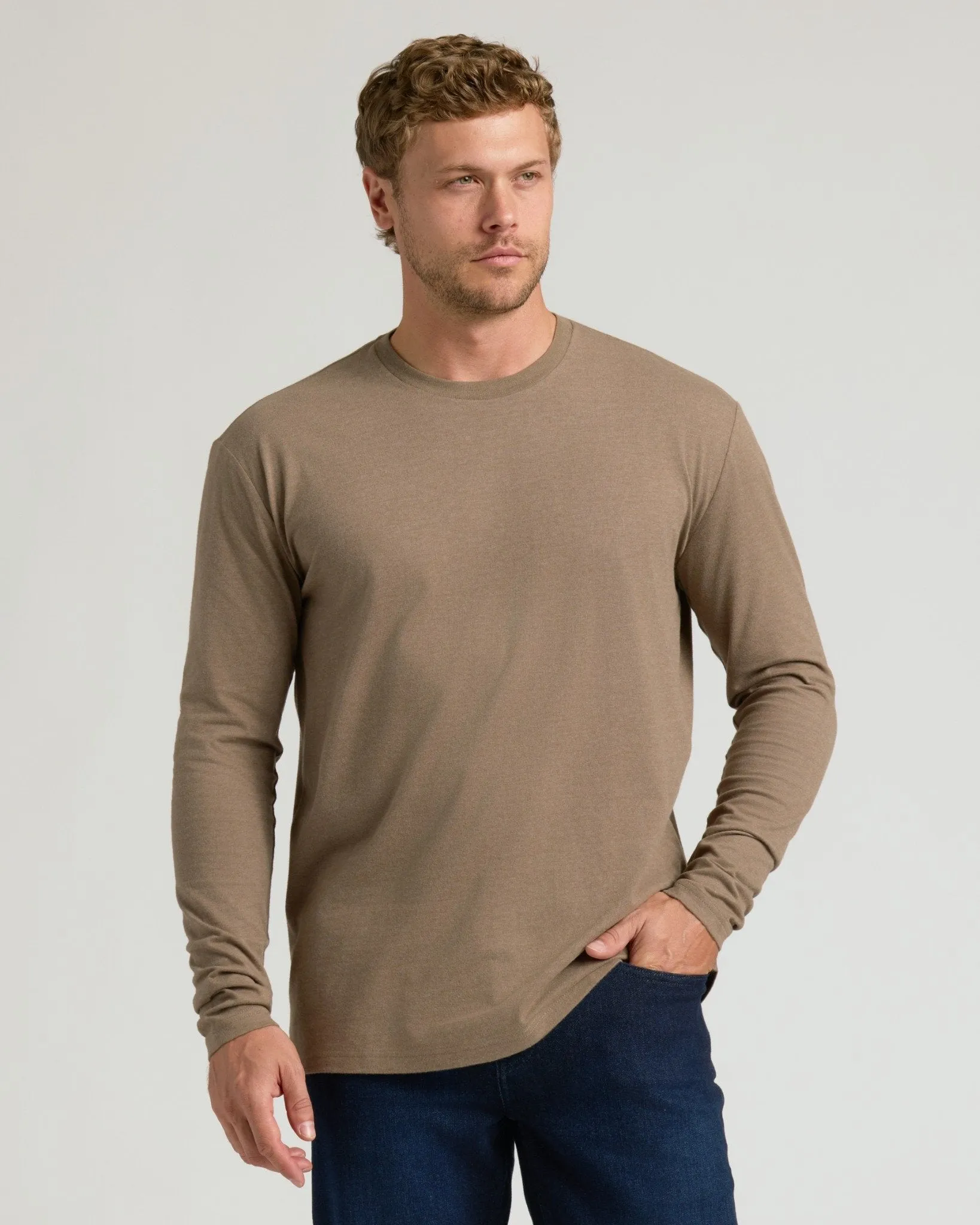 Dark Heather Sagewood Classic Long Sleeve Crew Neck sold by True Classic