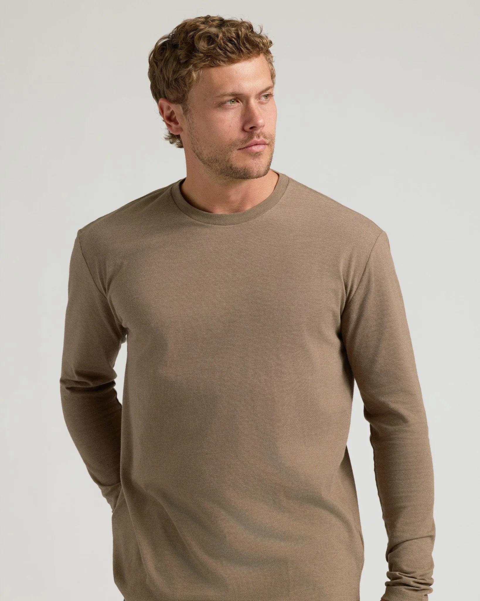 Dark Heather Sagewood Classic Long Sleeve Crew Neck sold by True Classic product image thumbnail 4