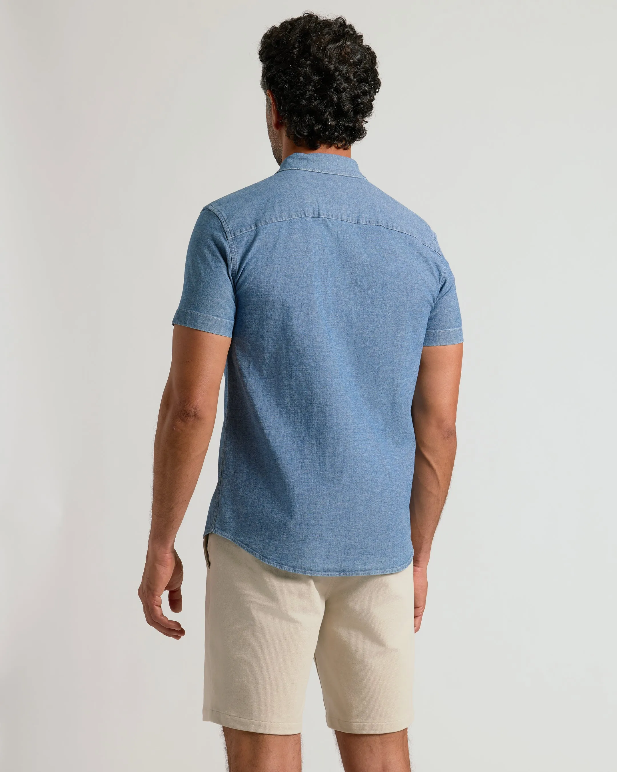 Black Wash & Light Indigo Wash Short Sleeve Stretch Chambray Shirt 2-Pack sold by True Classic product image thumbnail 3