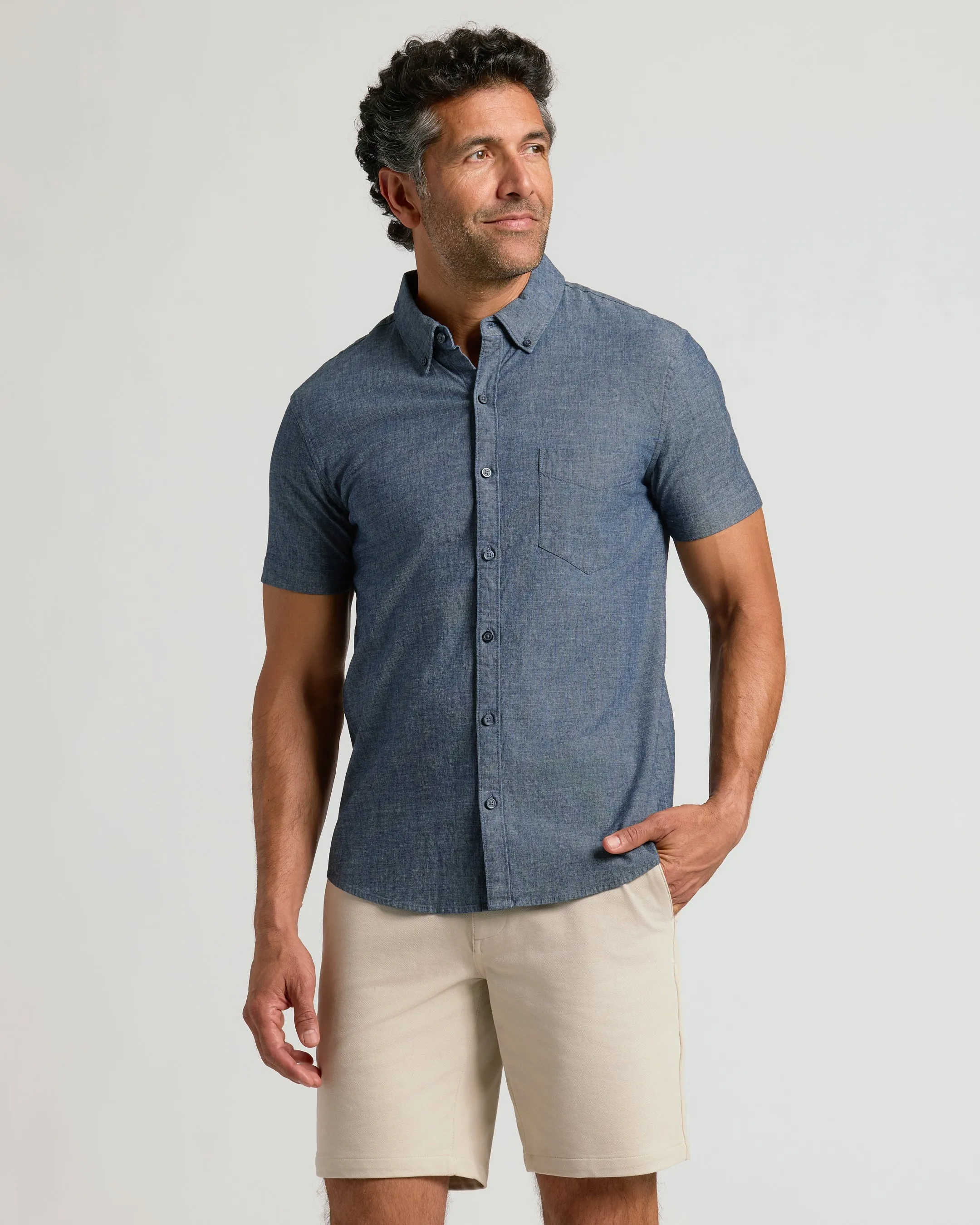 Black Wash & Medium Indigo Wash Short Sleeve Stretch Chambray Shirt 2-Pack sold by True Classic product image thumbnail 2