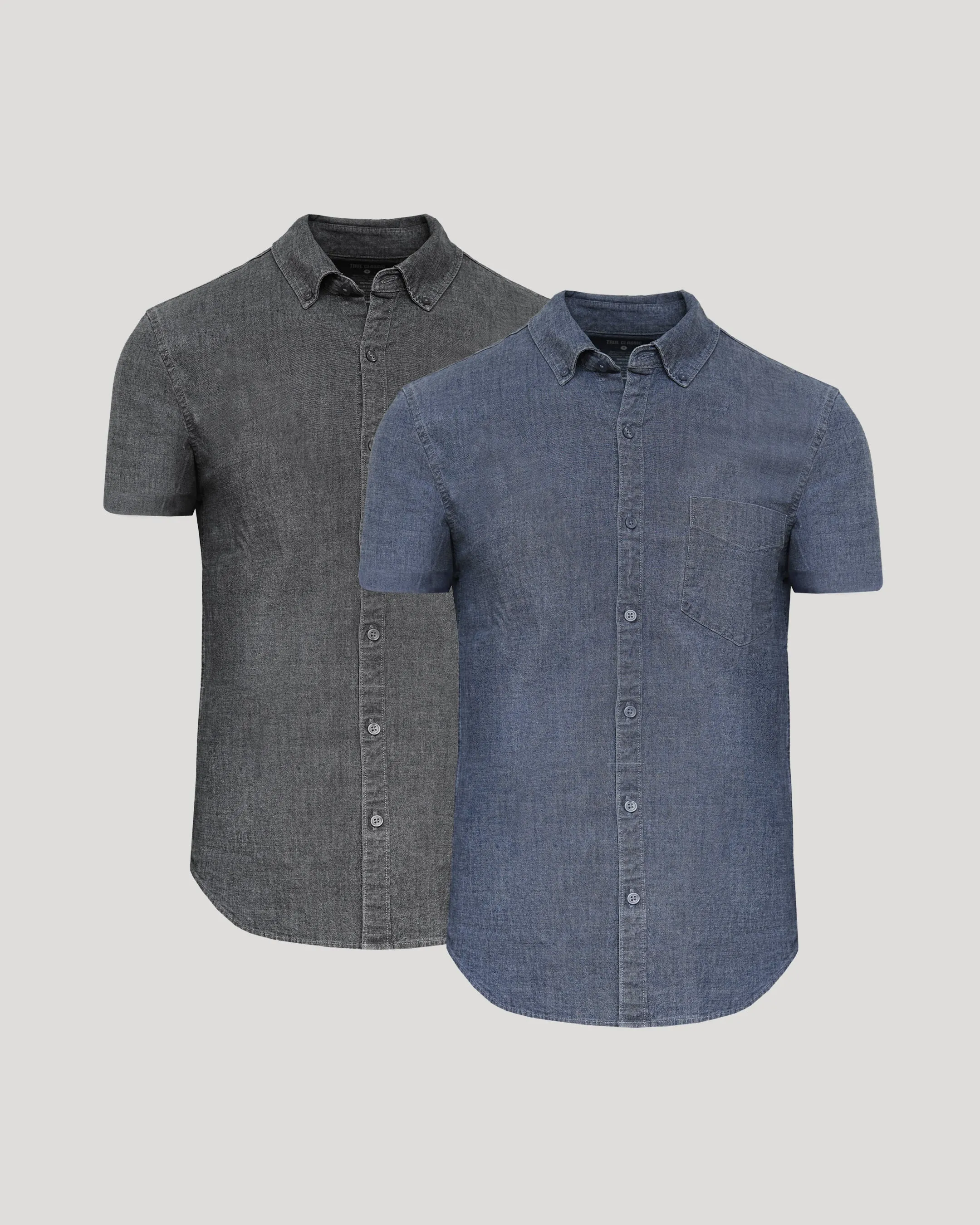 Black Wash & Medium Indigo Wash Short Sleeve Stretch Chambray Shirt 2-Pack sold by True Classic