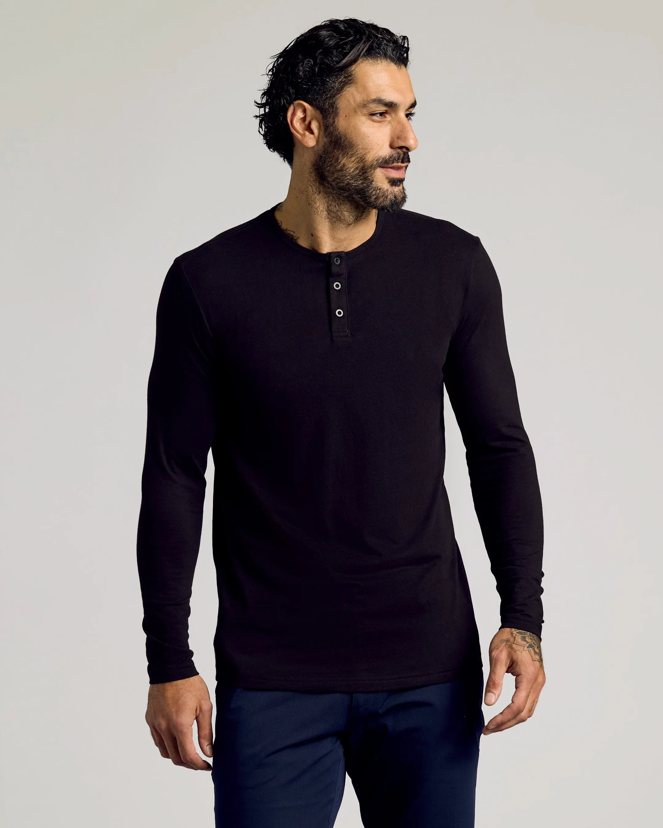 All Black Tall Classic Long Sleeve Henley 6-Pack sold by True Classic product image thumbnail 2