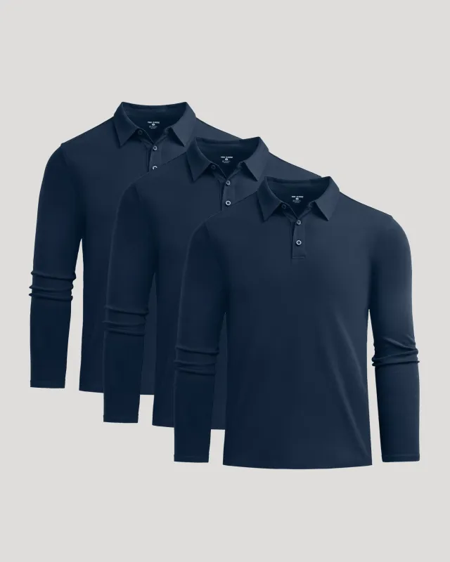 All Navy Long Sleeve Premium Pima Polo 3-Pack sold by True Classic