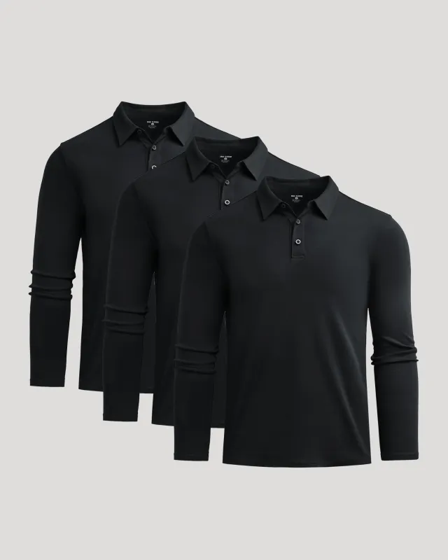 All Black Long Sleeve Premium Pima Polo 3-Pack sold by True Classic