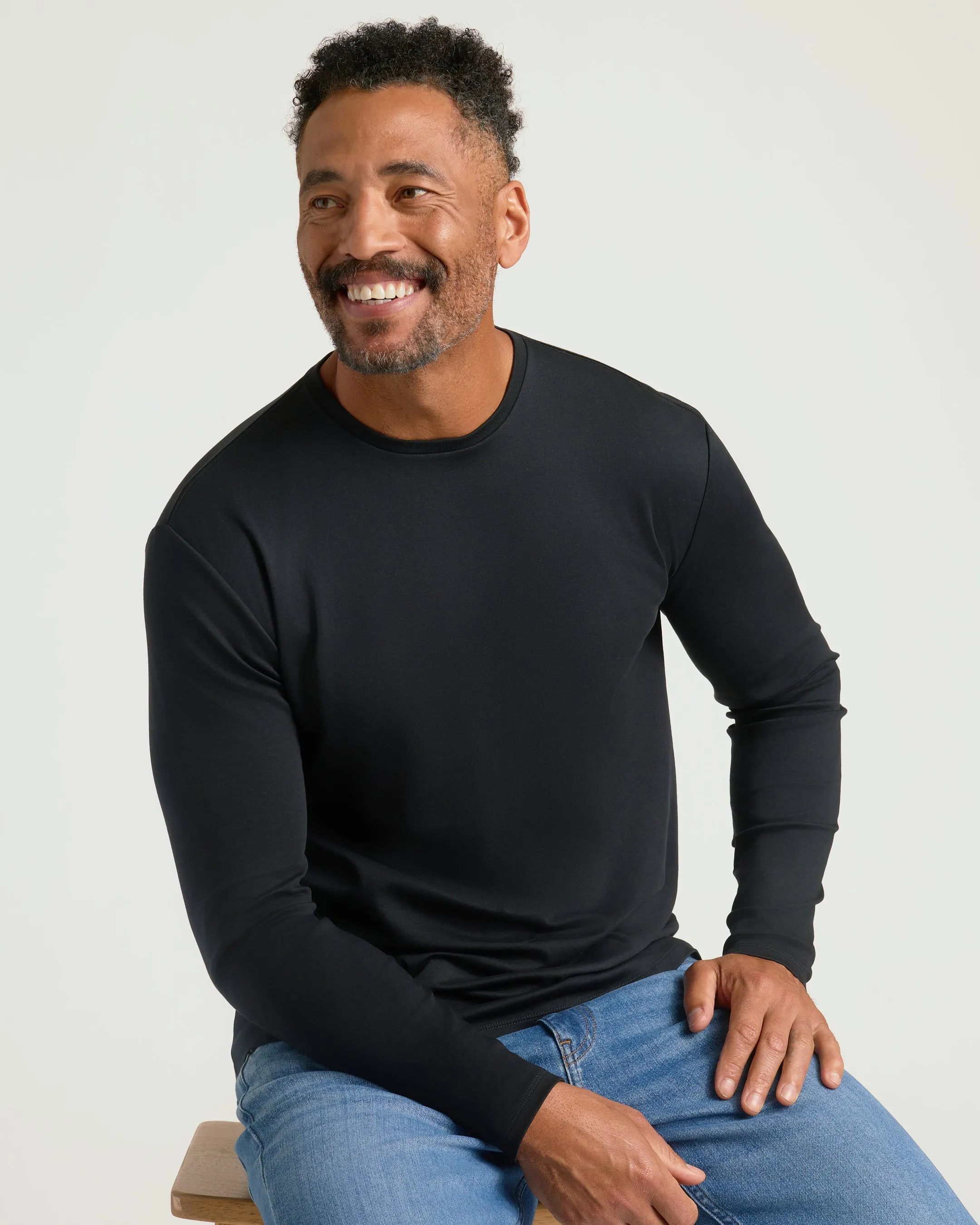 All Black Tall Long Sleeve Premium Pima Crew 2-Pack sold by True Classic product image thumbnail 4