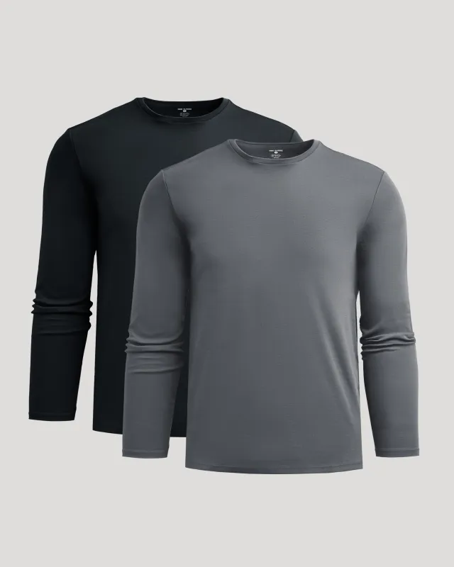 Black & Carbon Premium Pima Long Sleeve Crew 2-Pack sold by True Classic