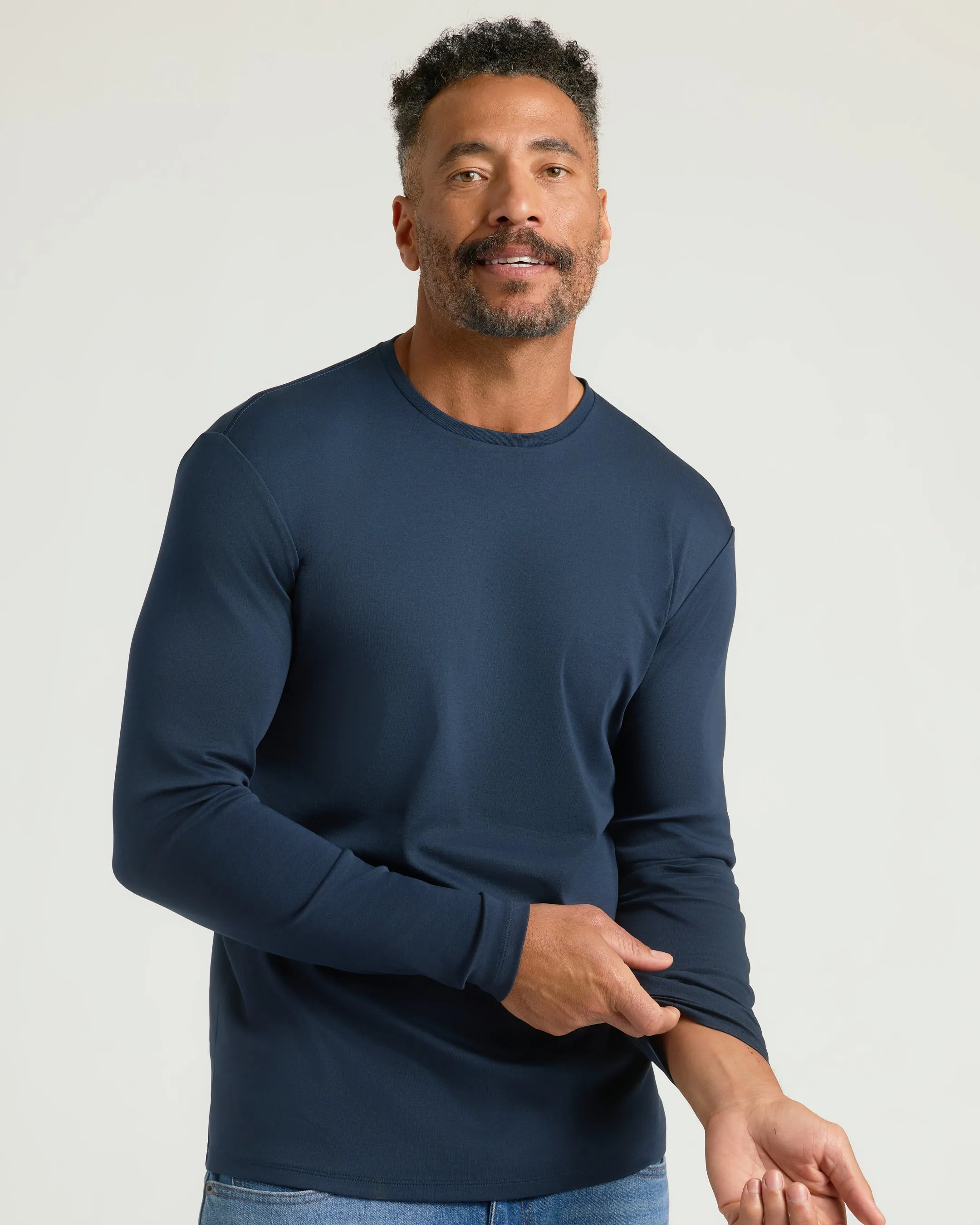 Navy Premium Pima Long Sleeve Crew sold by True Classic product image thumbnail 4