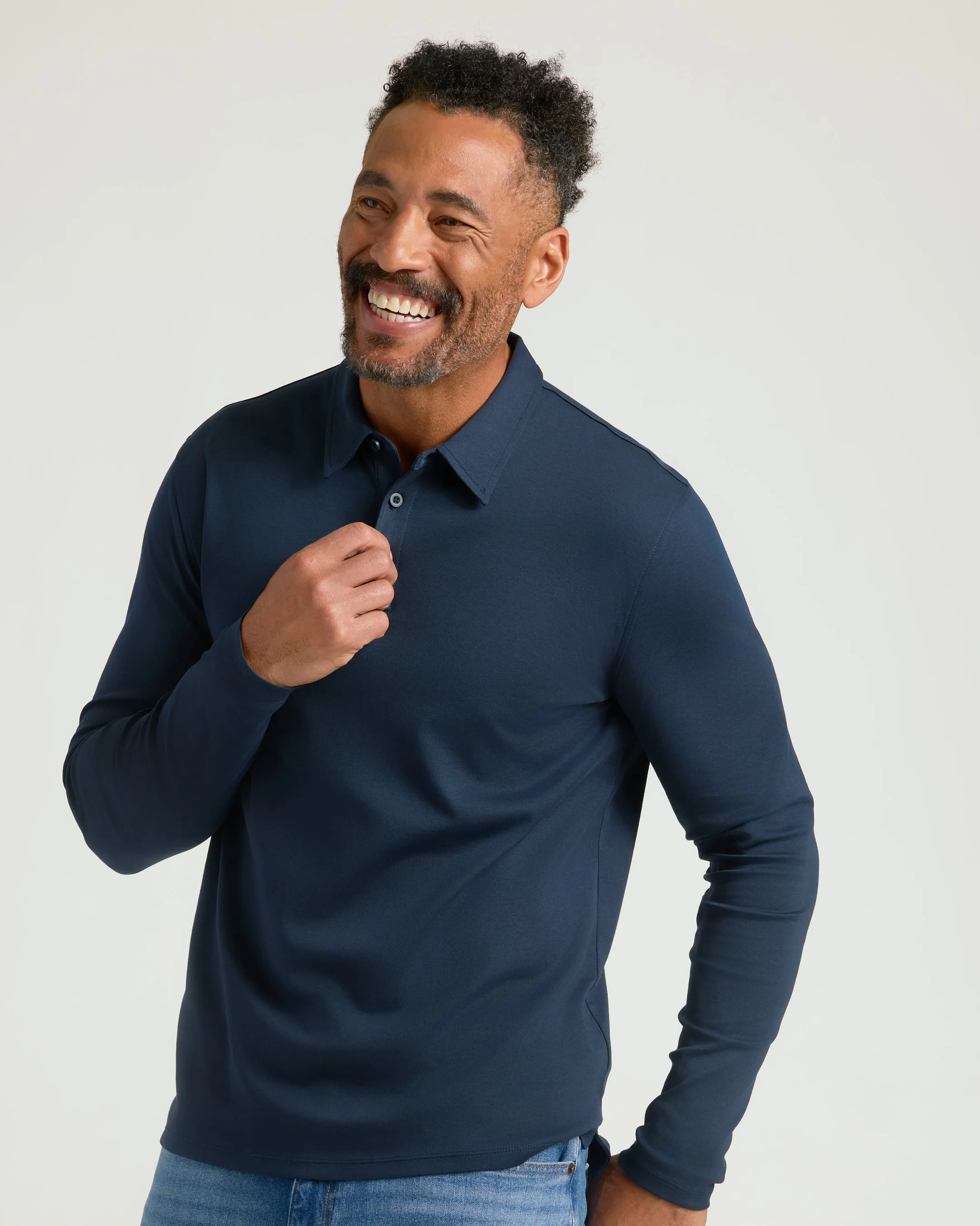 Navy Long Sleeve Premium Pima Polo sold by True Classic product image thumbnail 4